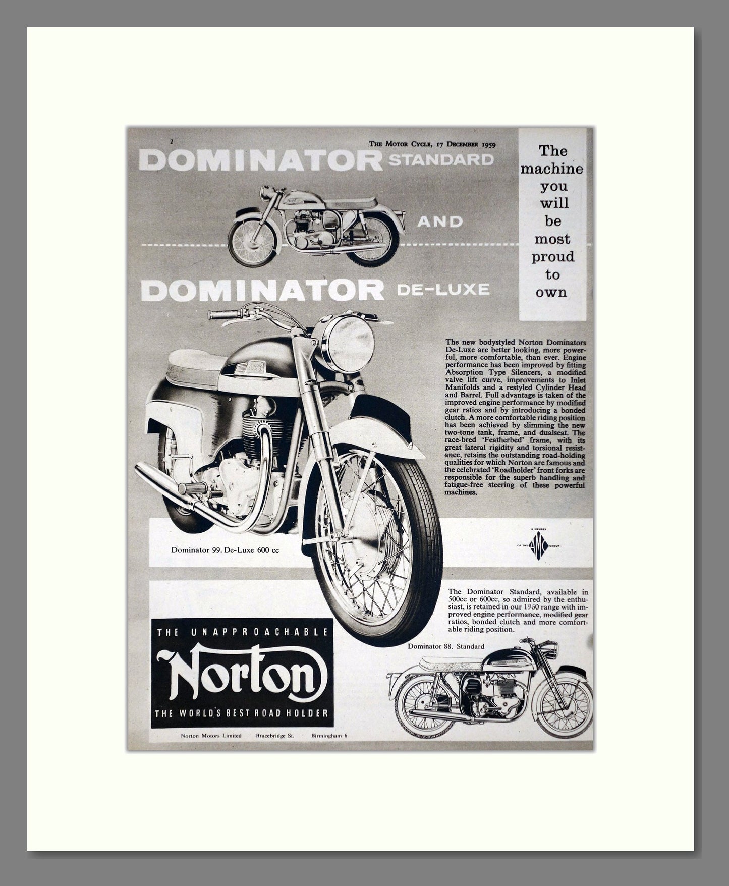 Norton - Dominator. Vintage Advert 1959 (ref AD67211)