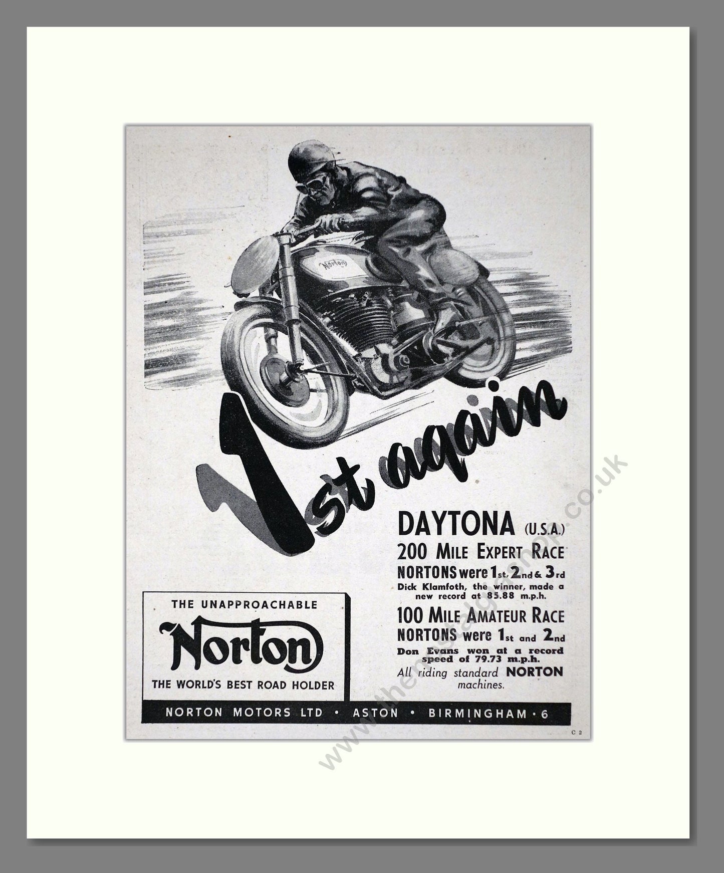 Norton - Daytona Win. Vintage Advert 1949 (ref AD67237)
