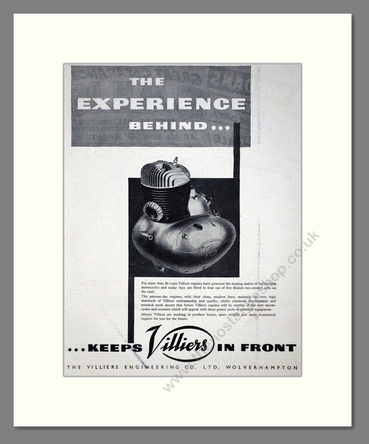 Villiers - The Experience Behind. Vintage Advert 1956 (ref AD67246)