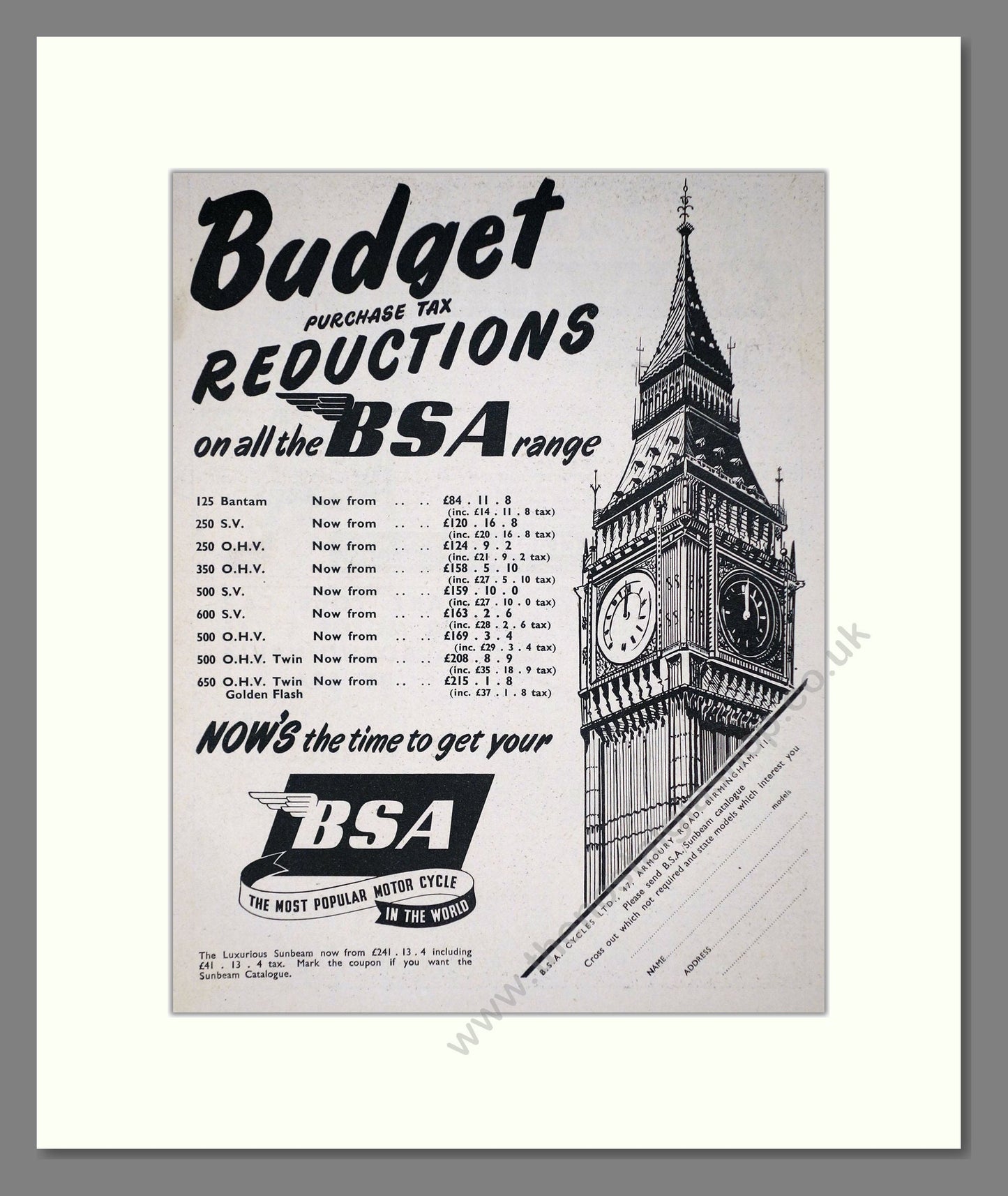 BSA - Range Reductions. Vintage Advert 1953 (ref AD67249)