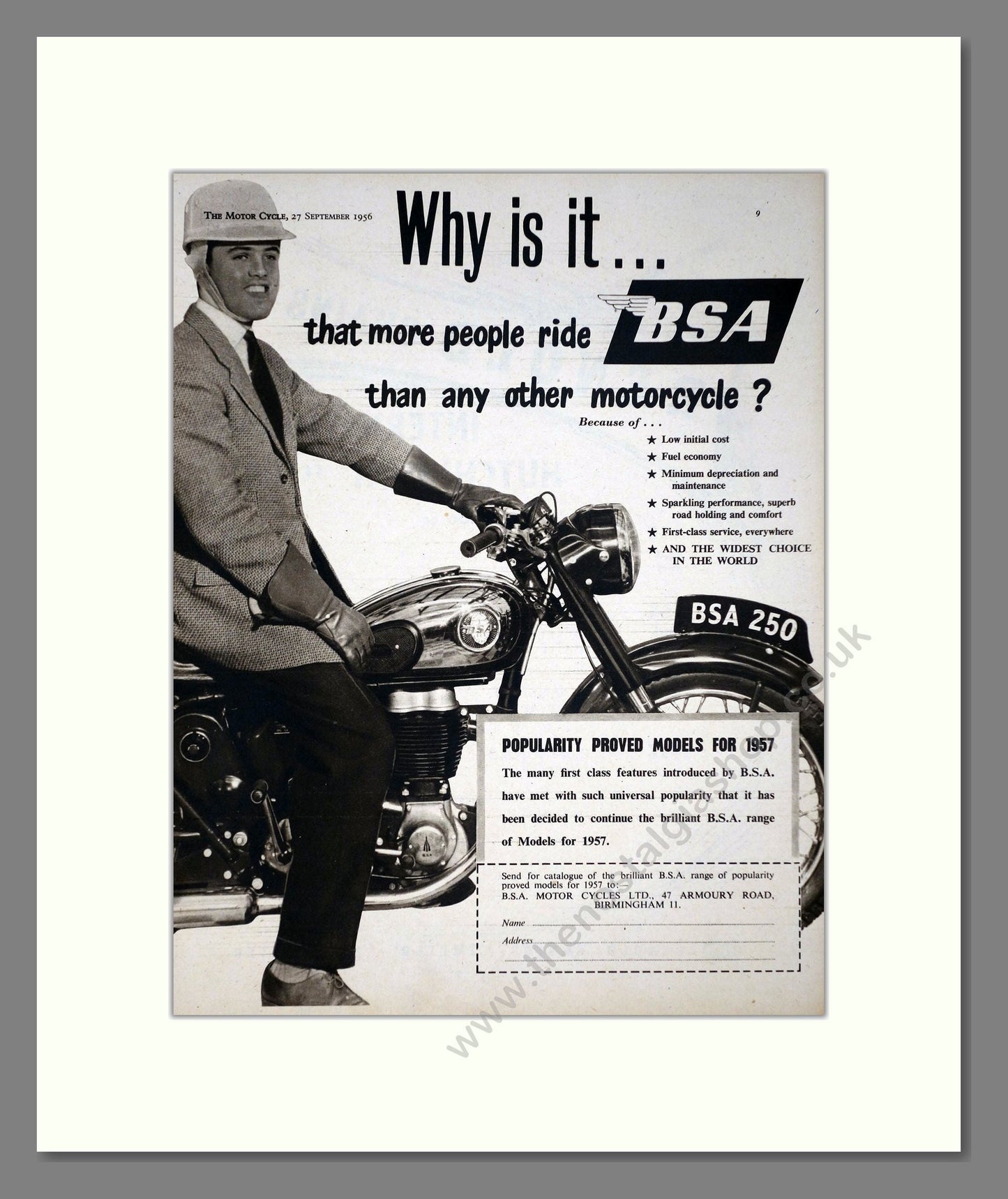 BSA - 250. Vintage Advert 1956 (ref AD67259)
