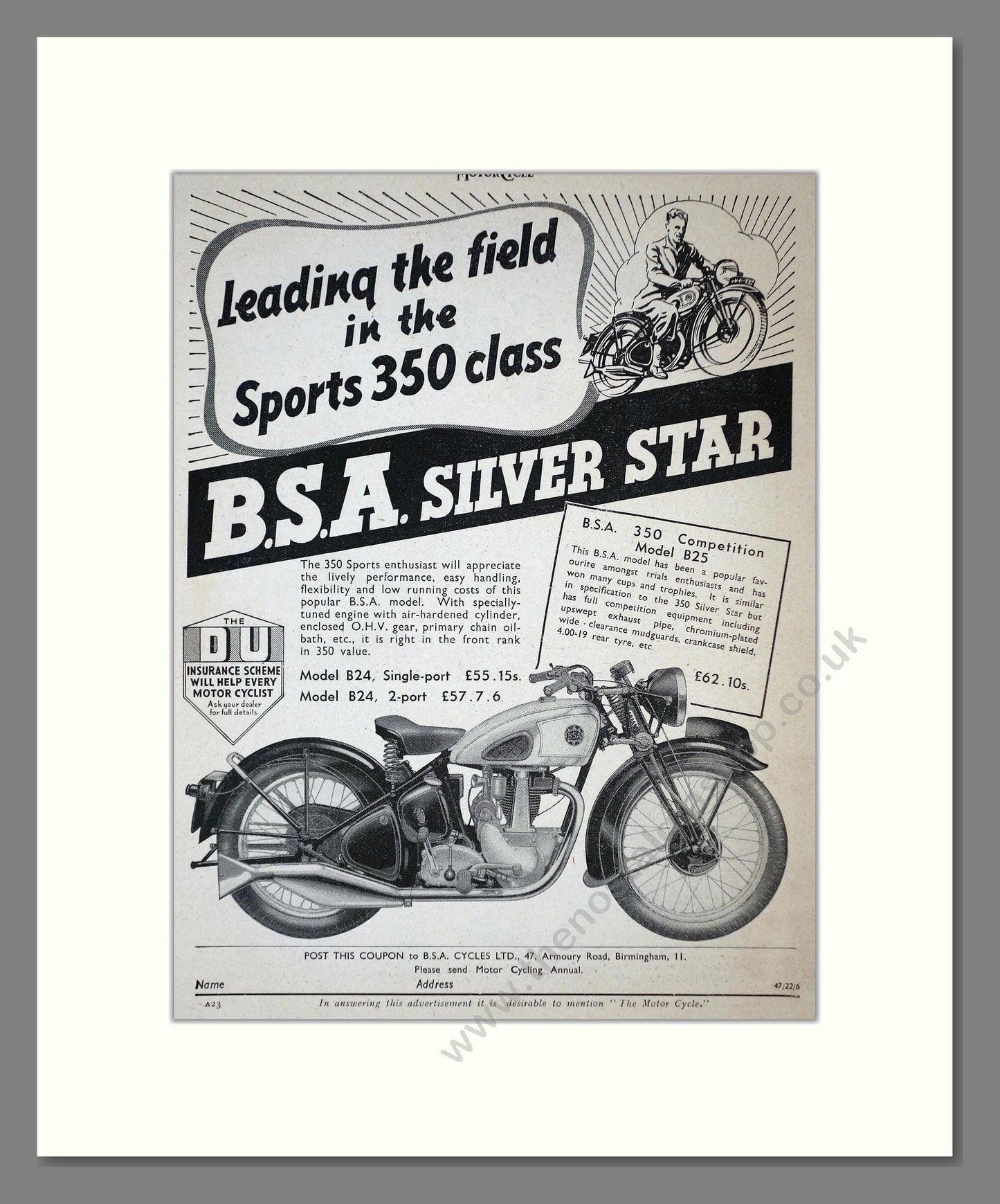 BSA - Silver Star. Vintage Advert 1939 (ref AD67266)