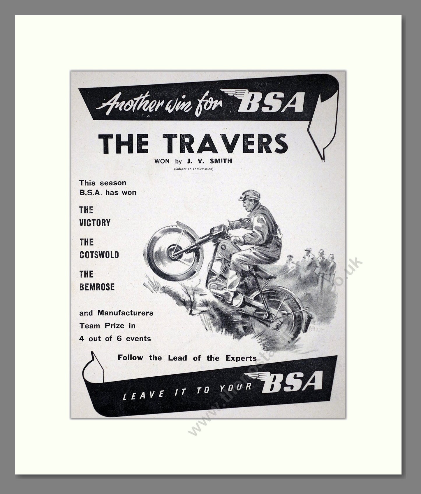 BSA - The Travers Winner. Vintage Advert 1953 (ref AD67288)