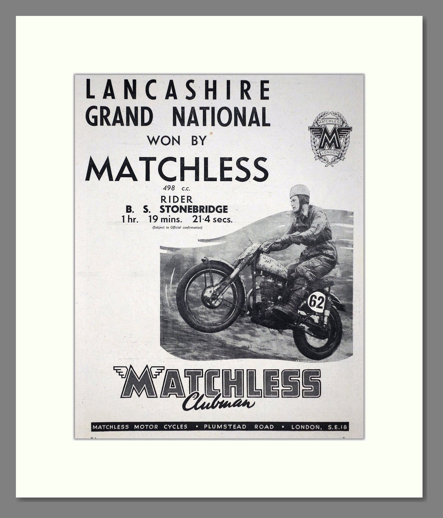 Matchless - Clubman 498 cc. Vintage Advert 1951 (ref AD67306)