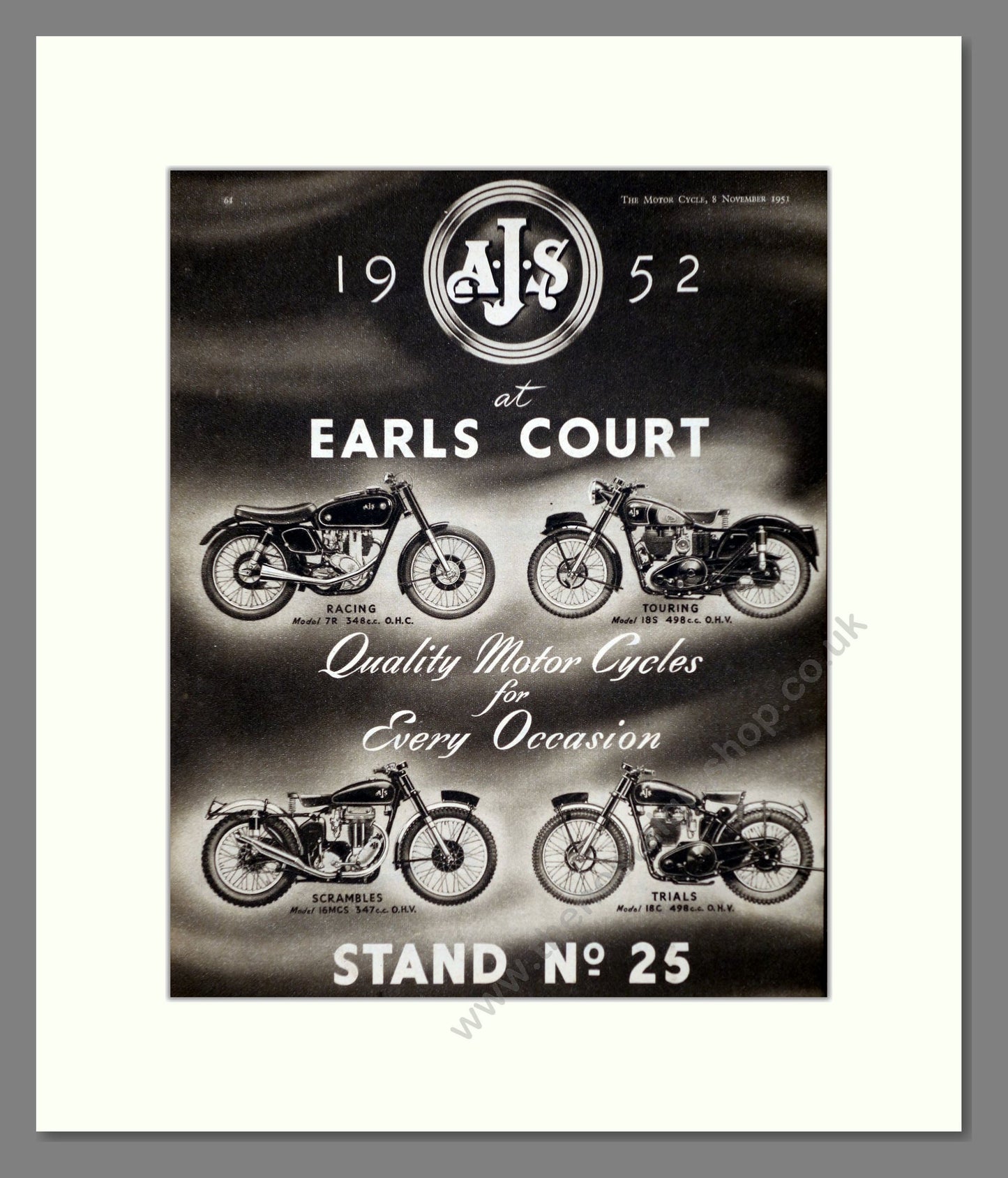 AJS - New Range At Earl's Court. Vintage Advert 1951 (ref AD67312)