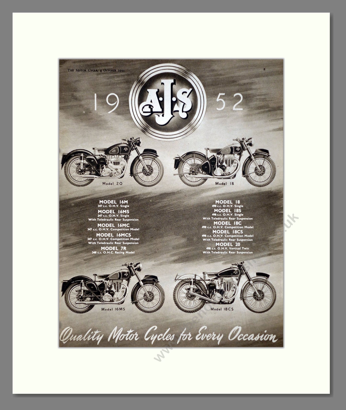 AJS - New Range. Vintage Advert 1951 (ref AD67313)
