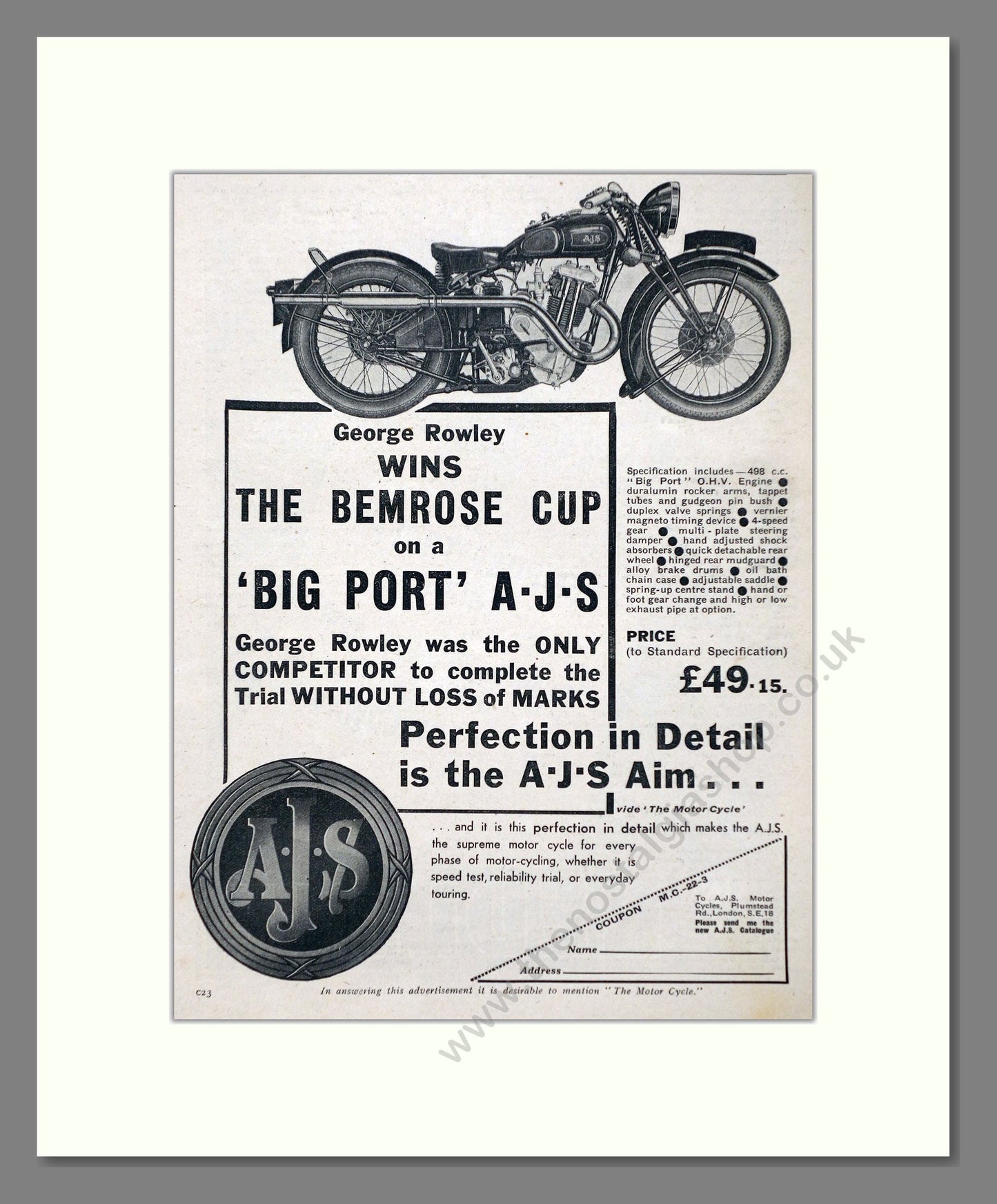 AJS - Big Port. Vintage Advert 1934 (ref AD67315)