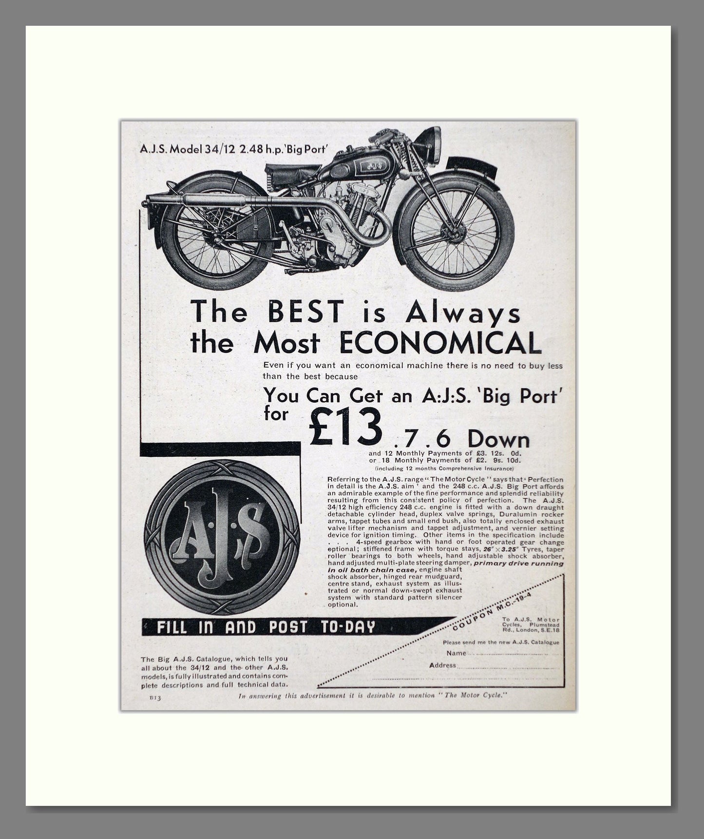 AJS - Big Port. Vintage Advert 1934 (ref AD67316)