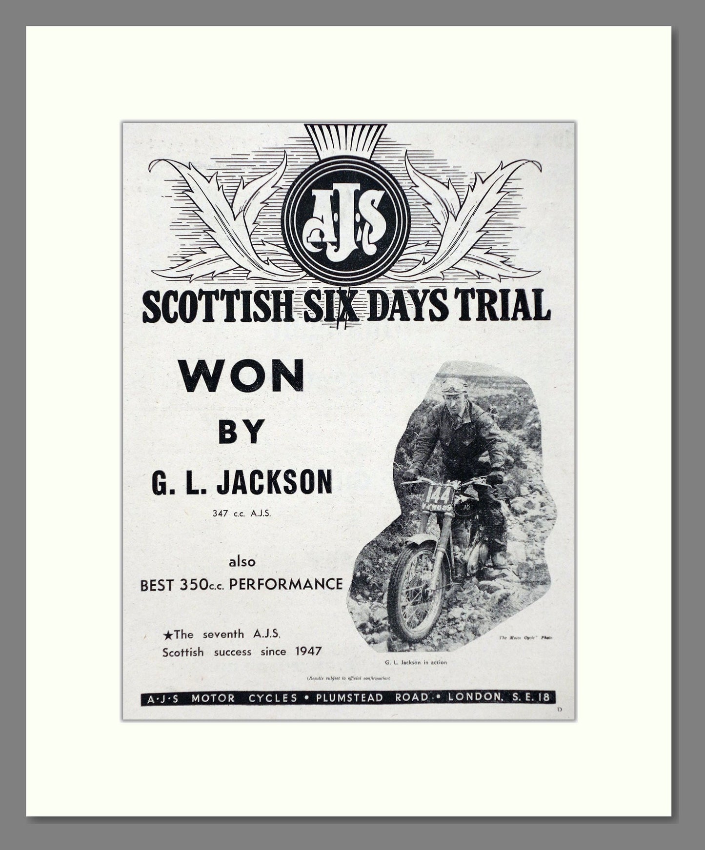 AJS - Scottish Six Day Trial Winner. Vintage Advert 1960 (ref AD67320)