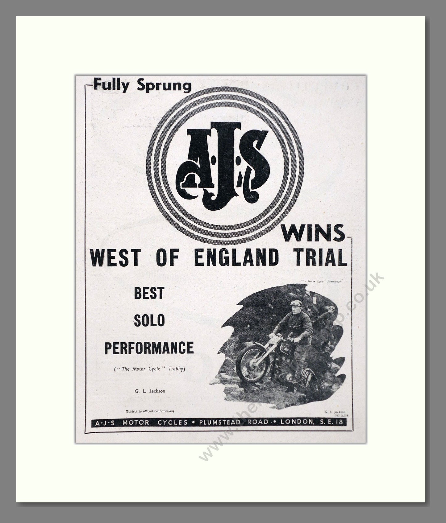 AJS - West Of England Trial Winner. Vintage Advert 1955 (ref AD67328)