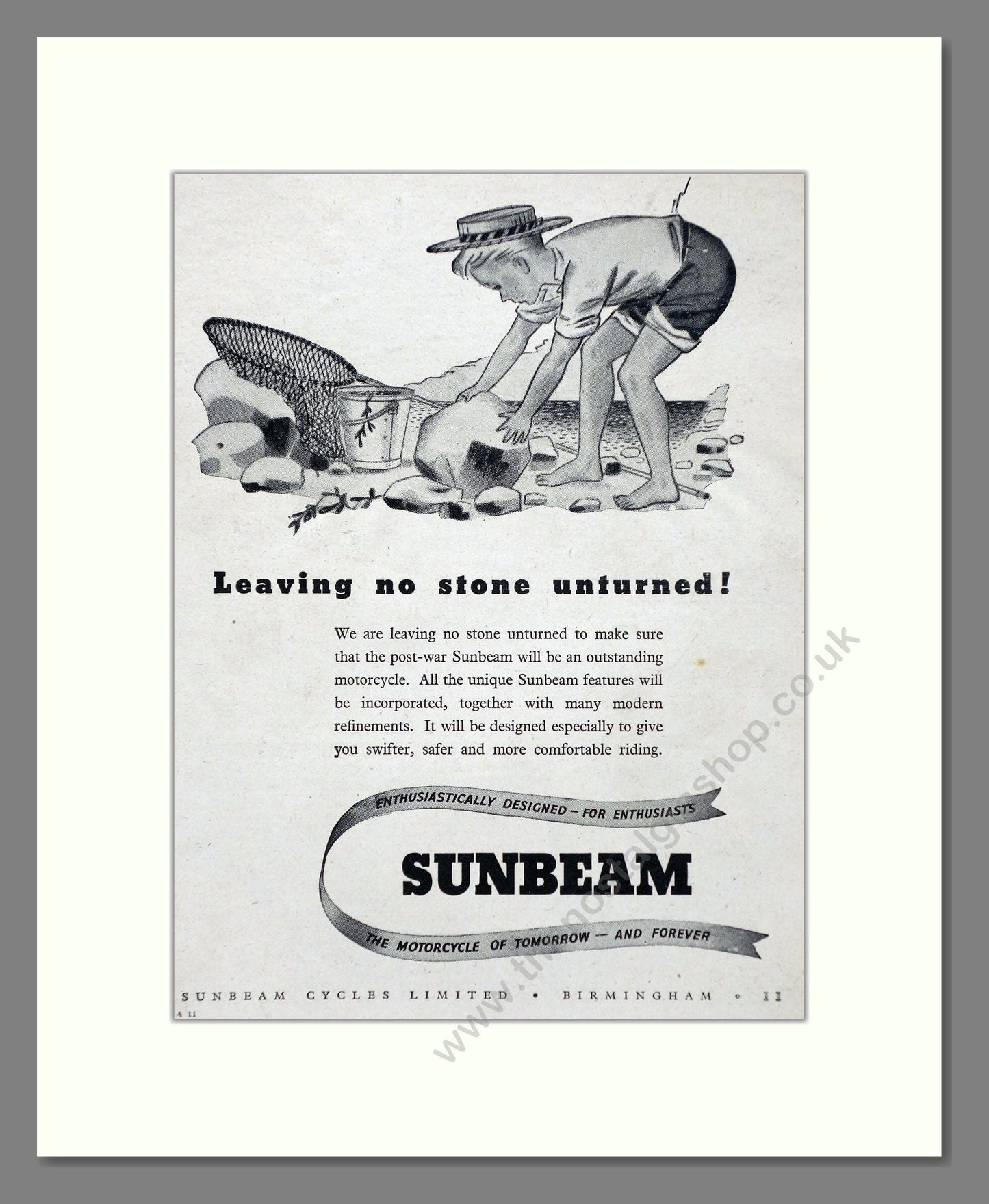 Sunbeam - Leaving No Stone Unturned. Vintage Advert 1944 (ref AD67365)