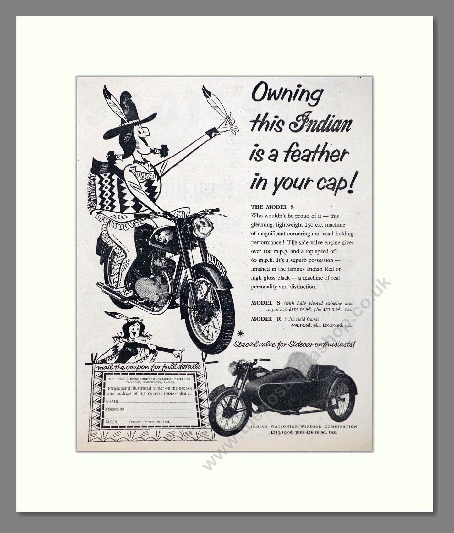 Indian - Model S / Model R. Vintage Advert 1955 (ref AD67393)