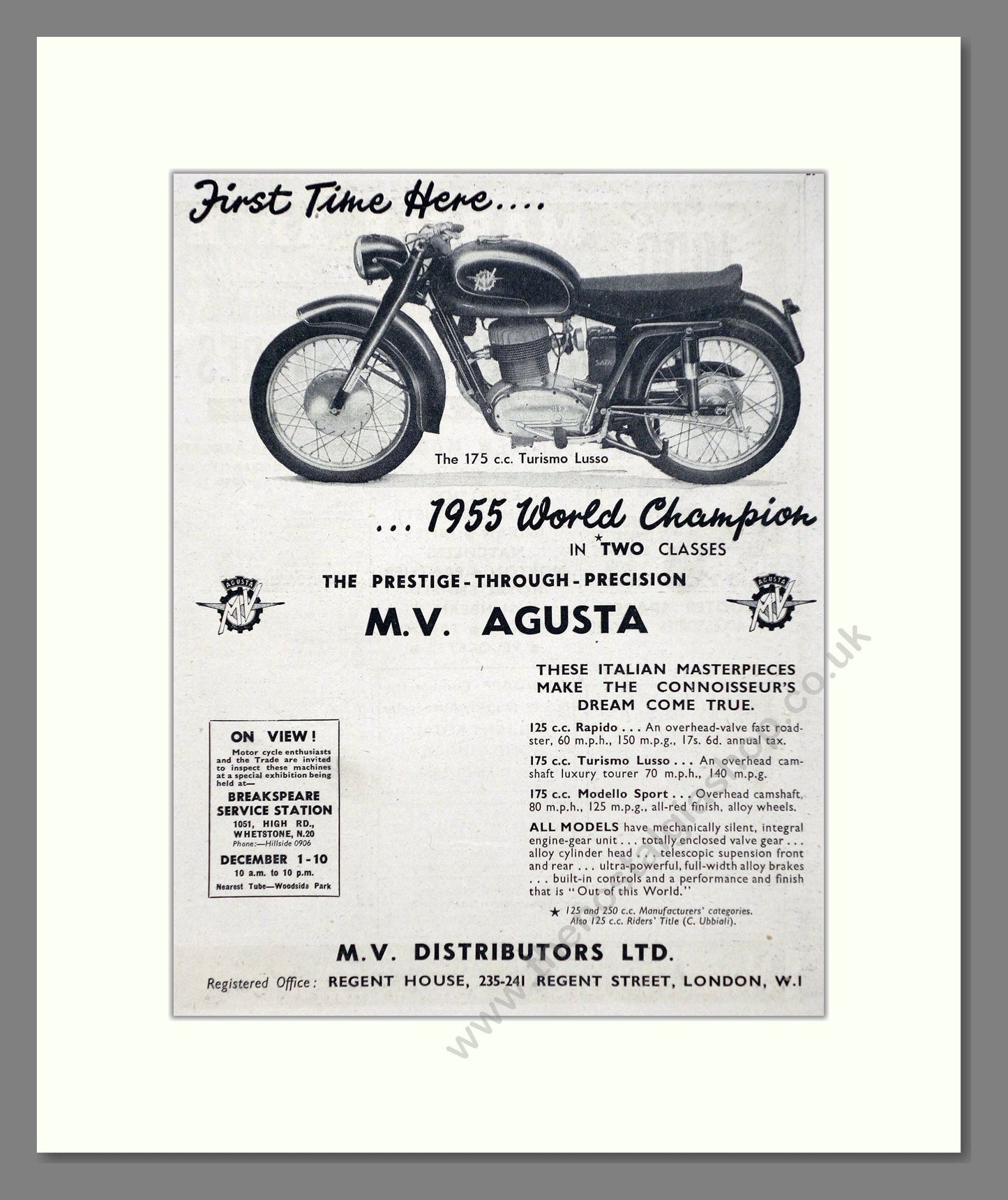 MV Agusta - Turismo Lusso. Vintage Advert 1955 (ref AD67396)