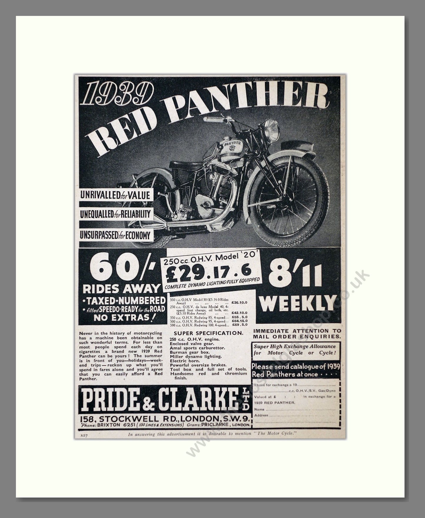 Red Panther - Model 20. Vintage Advert 1939 (ref AD67399)