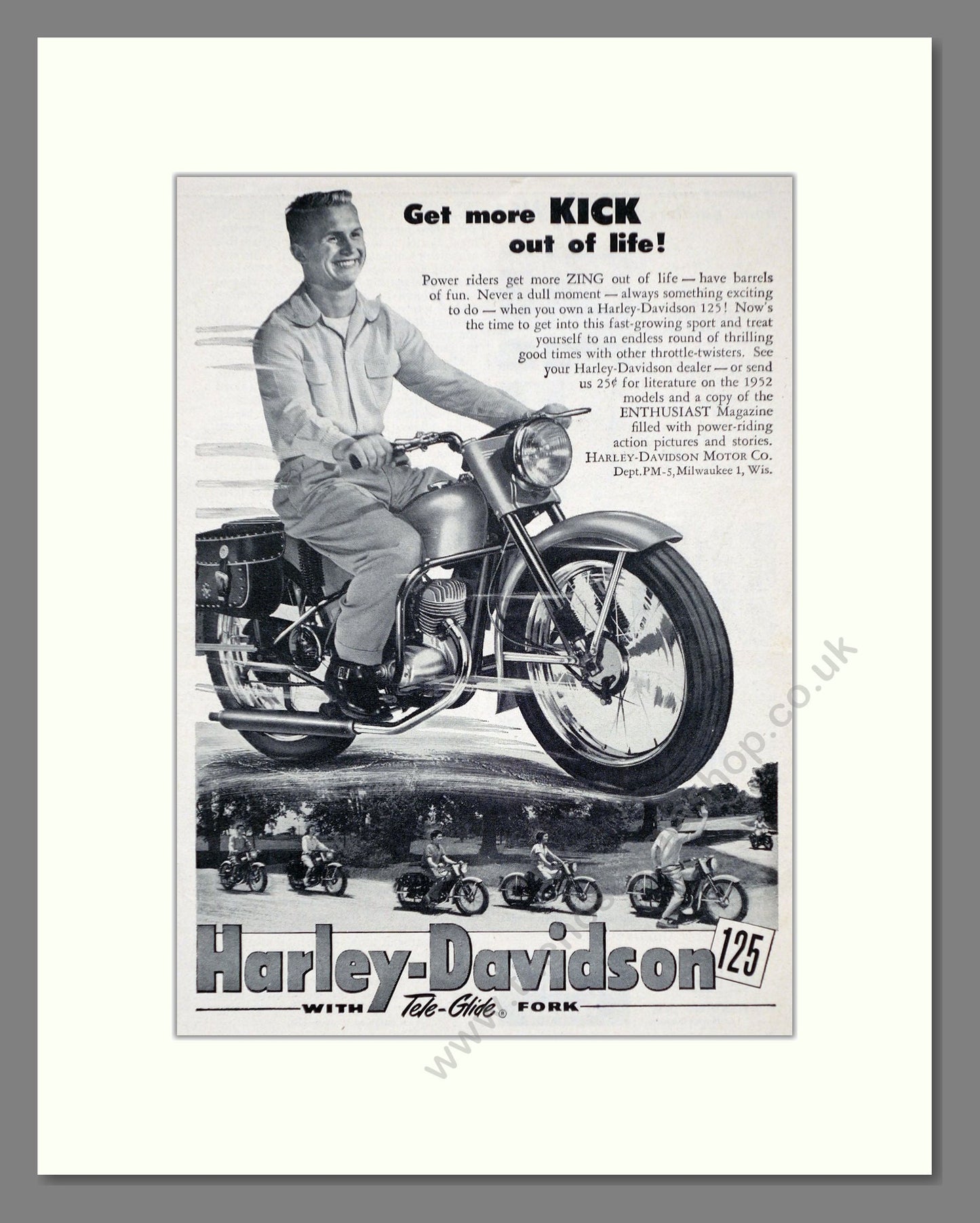 Harley-Davidson - 125 With Tek Glide Fork. Vintage Advert 1952 (ref AD67408)