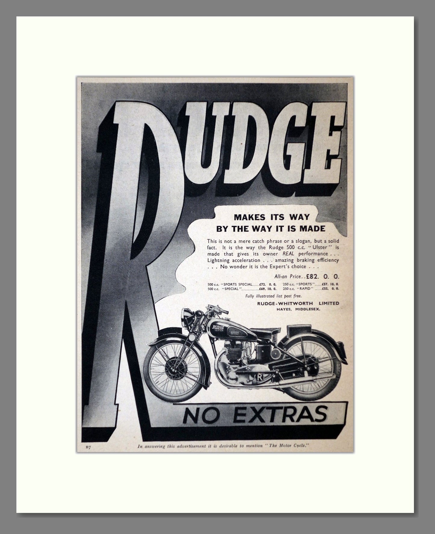 Rudge - Ulster. Vintage Advert 1939 (ref AD67420)