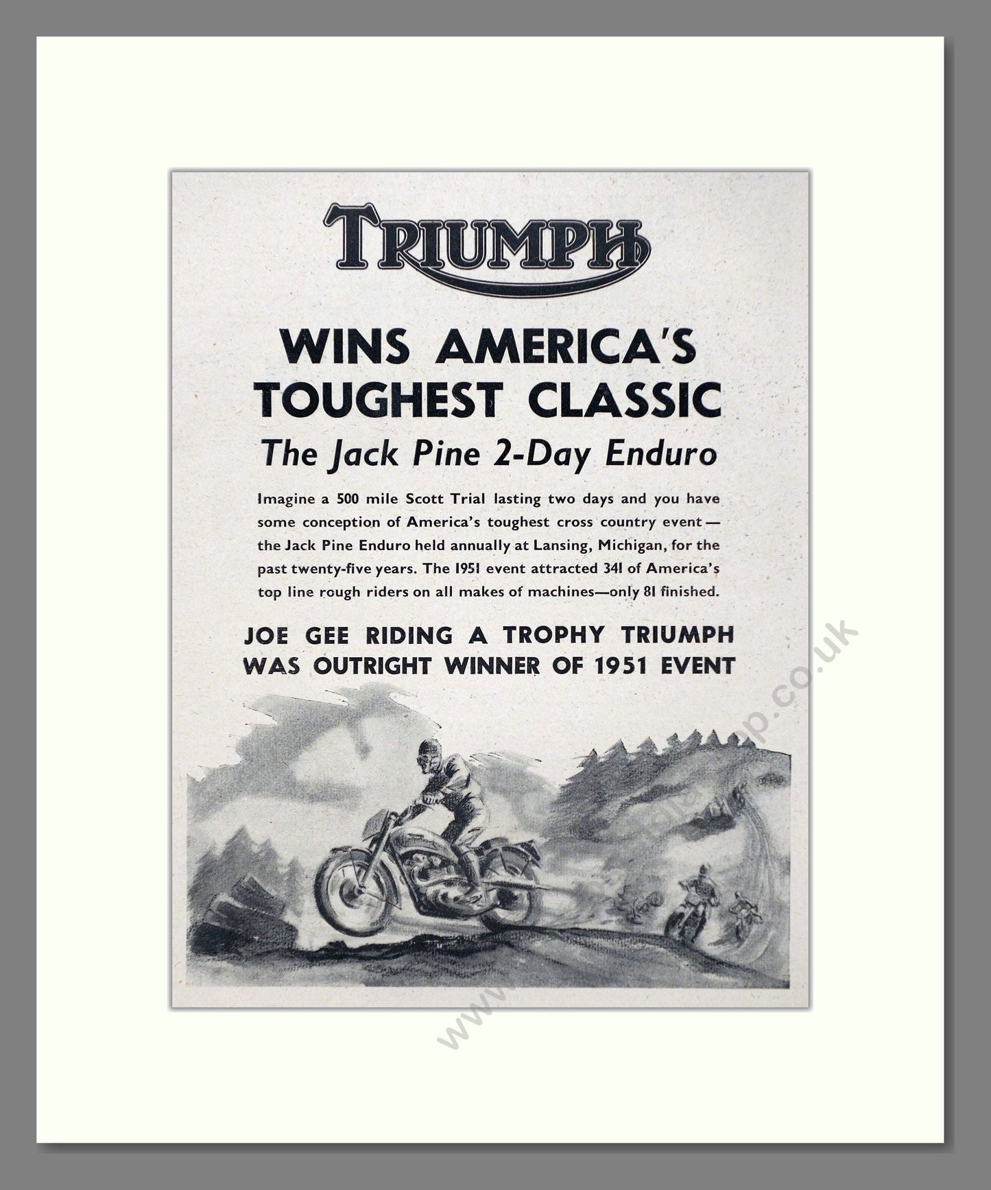 Triumph - Jack Pine Enduro Winner. Vintage Advert 1951 (ref AD67441)
