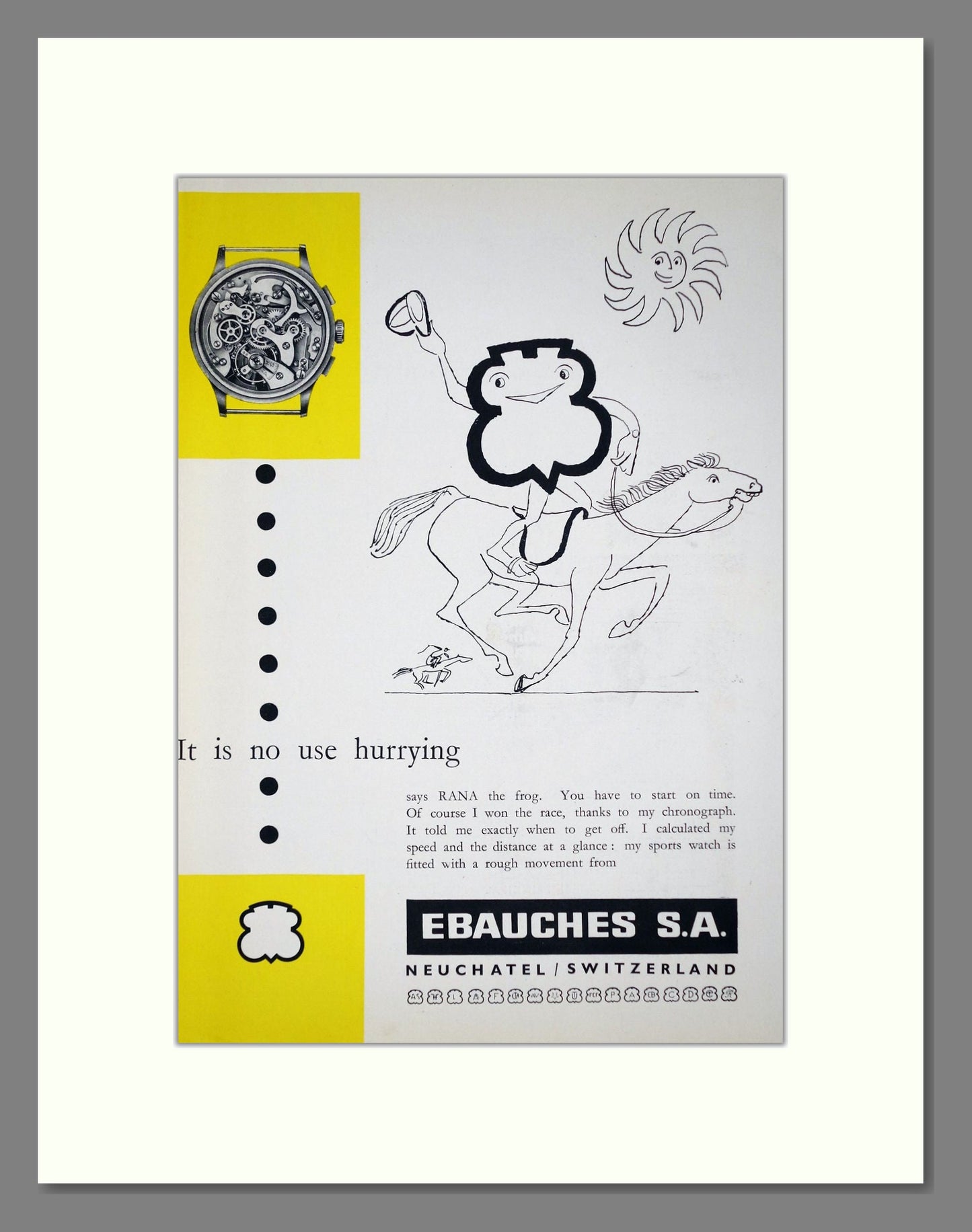 Ebauches - Watch Movement. Vintage Advert 1957 (ref AD67483)