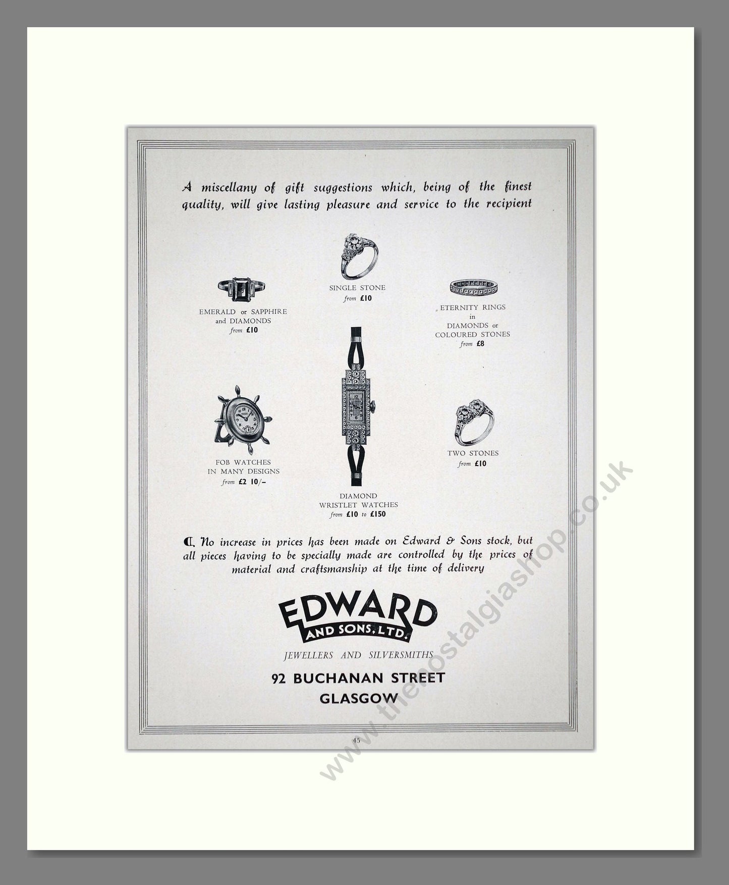 Edward And Sons - Jewellers. Vintage Advert 1939 (ref AD67531)