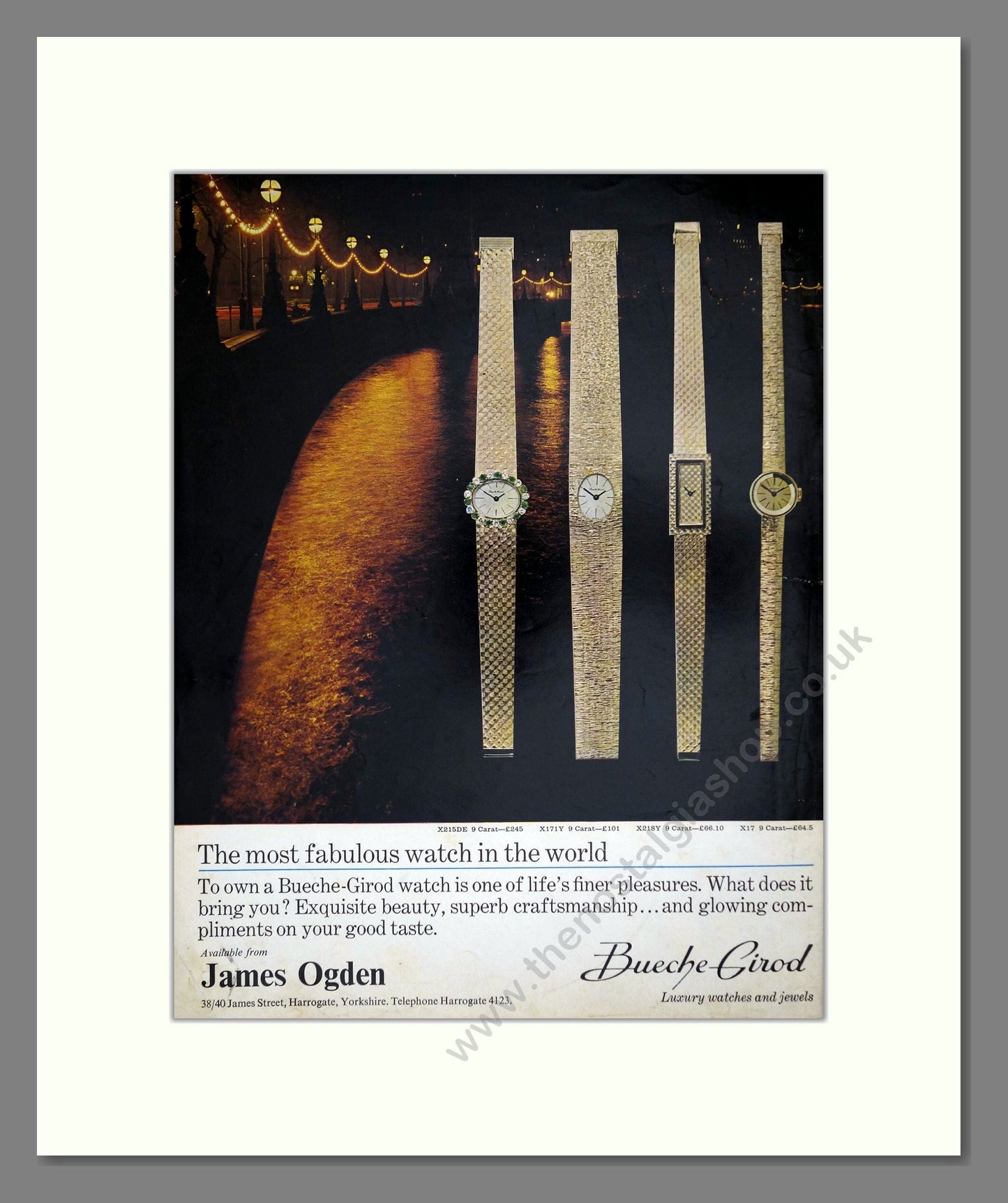 Bueche Girod - Ladies Watches. Vintage Advert 1966 (ref AD67535)