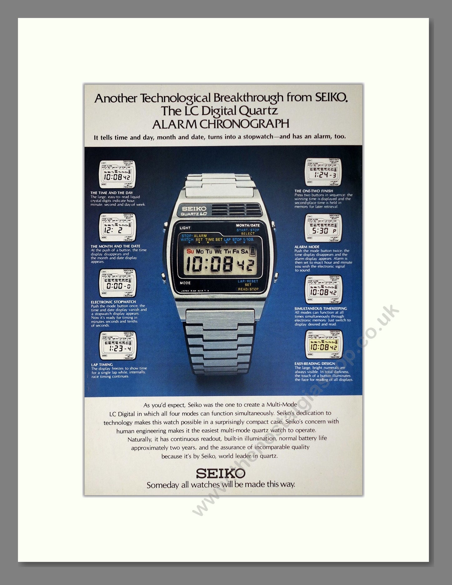 Seiko - LC Digital Alarm Chronograph. Vintage Advert 1980 (ref AD67543)