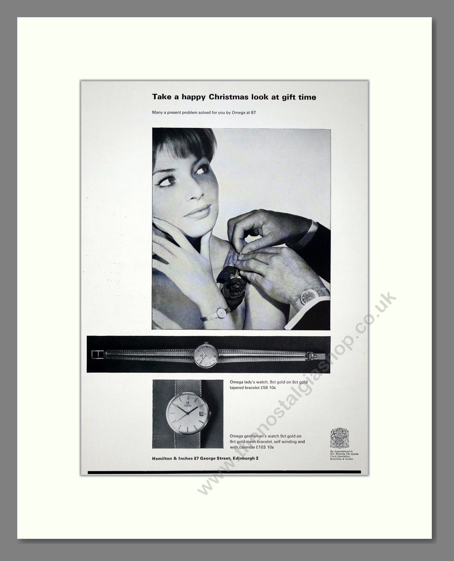 Omega - At Hamilton And Inches. Vintage Advert 1964 (ref AD67568)