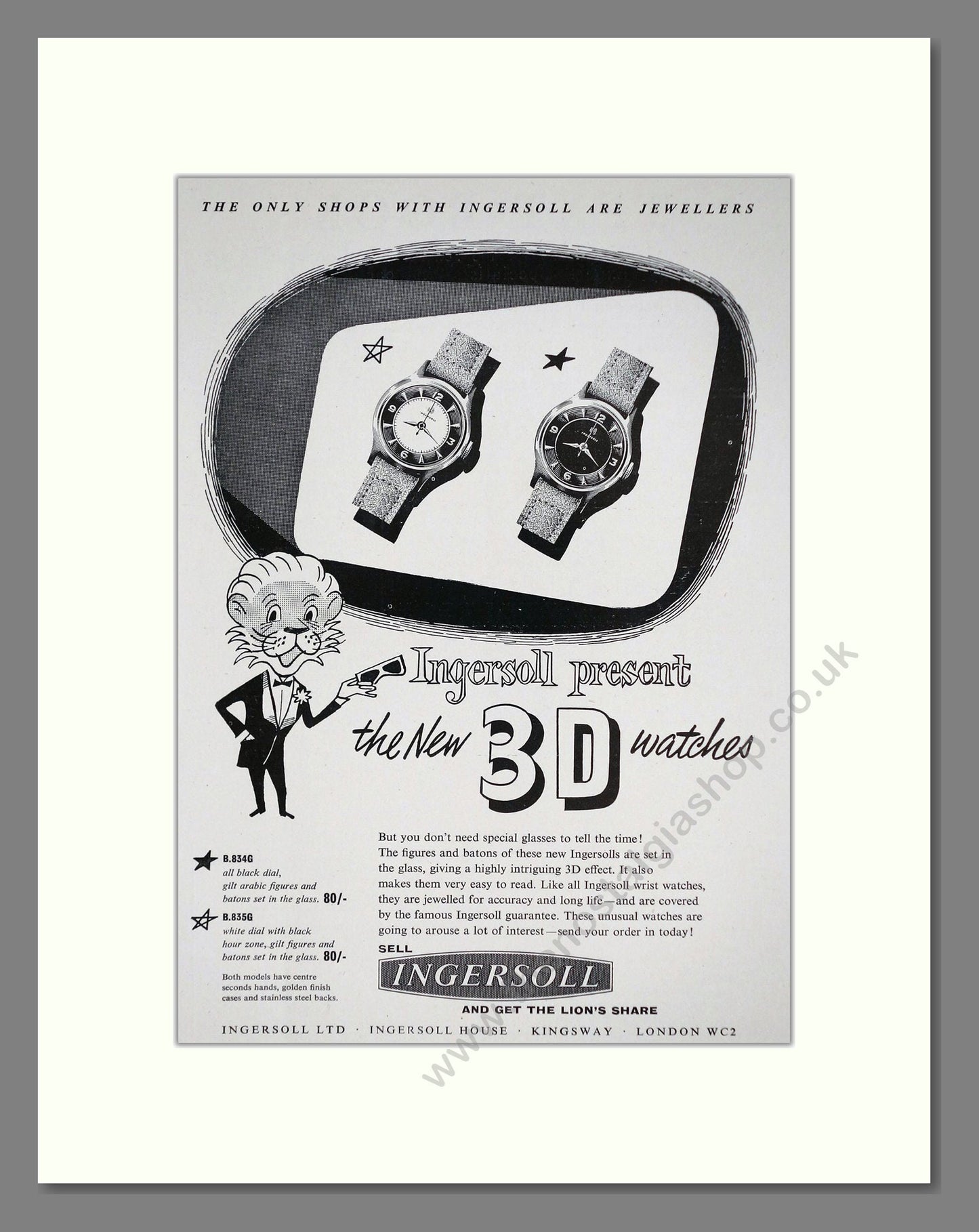 Ingersoll - 3D Watches. Vintage Advert 1957 (ref AD67588)