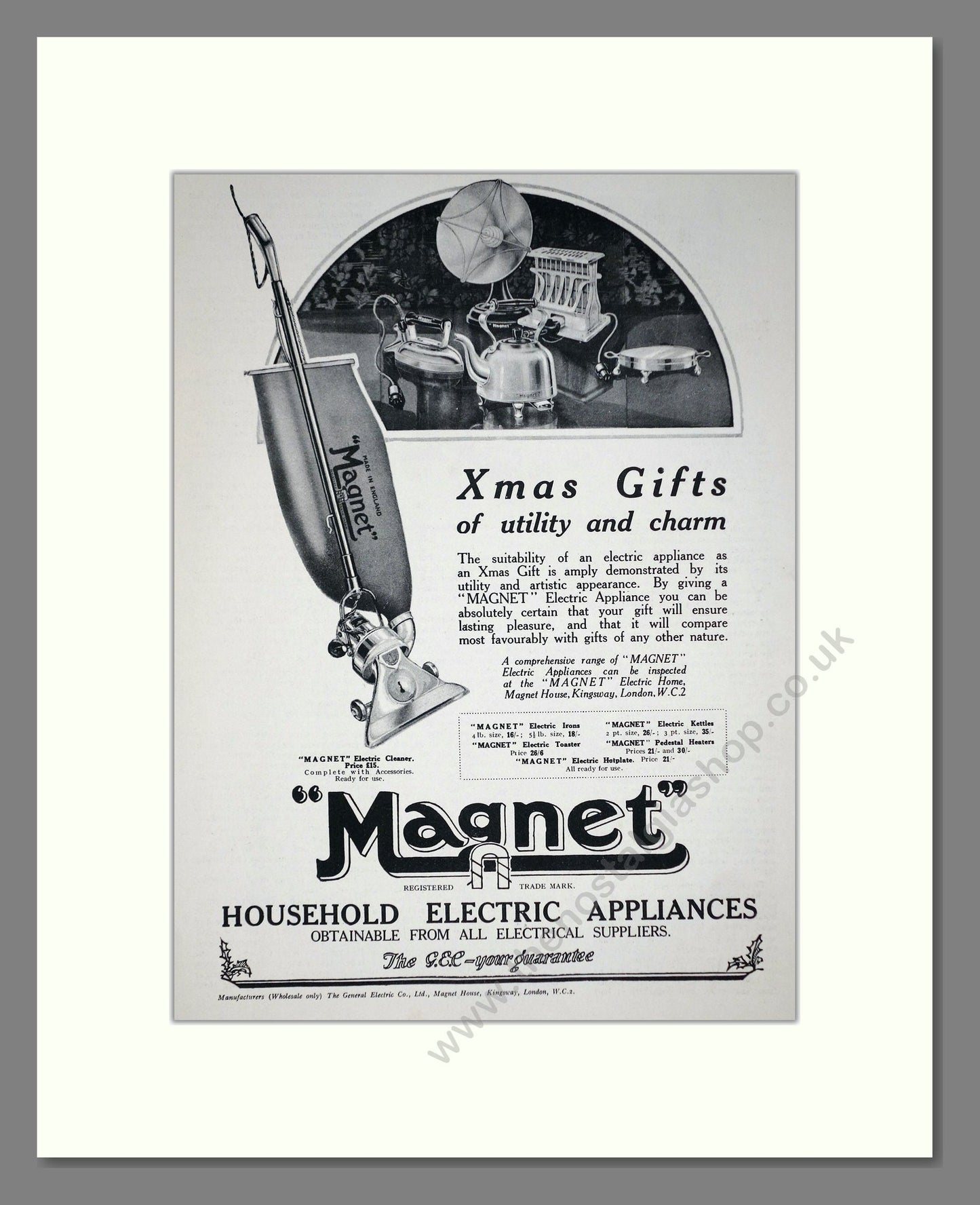 Magnet Appliances - Household Electrical Appliances Xmas Gifts. Vintage Advert 1926 (ref AD67719)