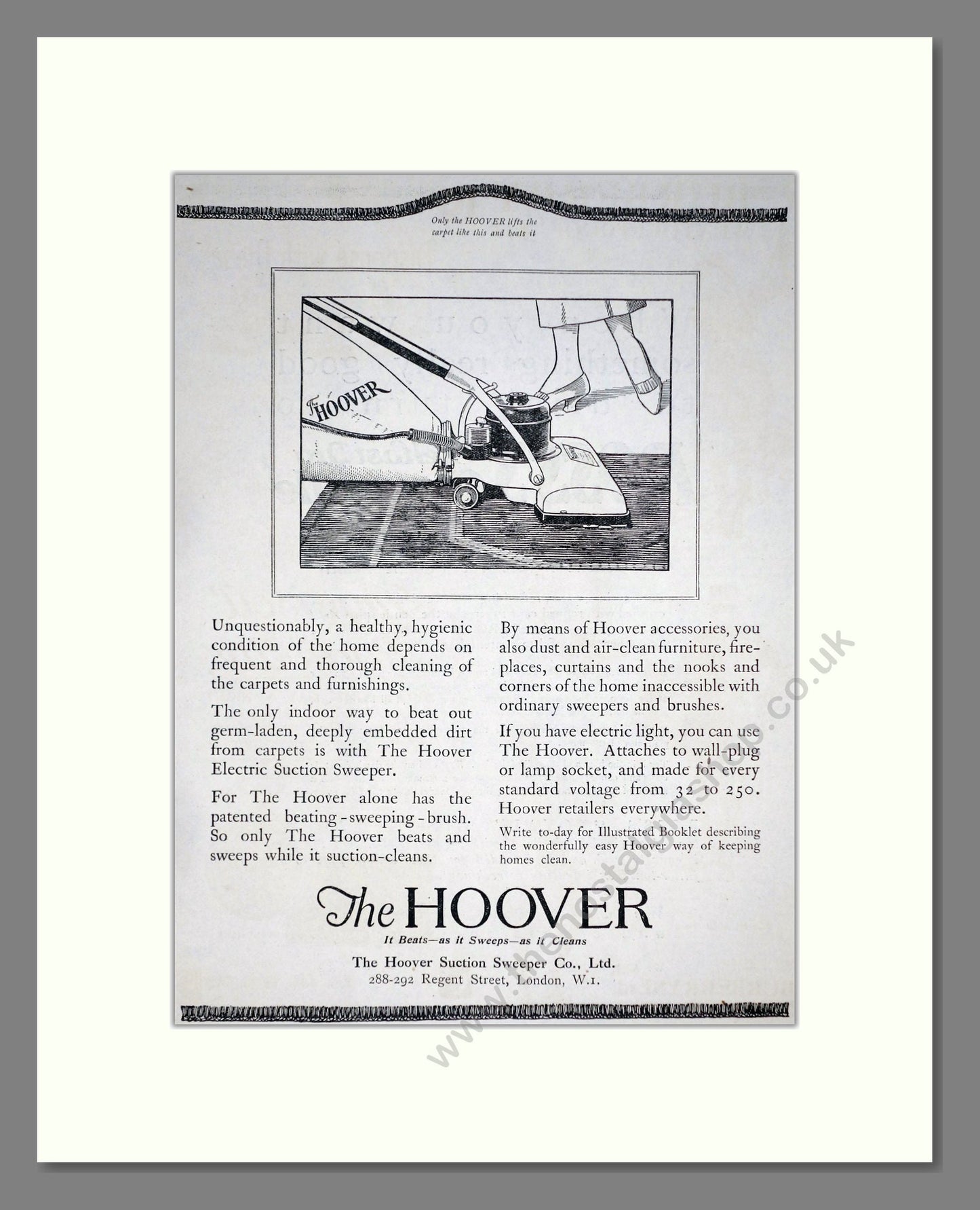 Hoover - Vacuum Cleaner. Vintage Advert 1920 (ref AD67722)