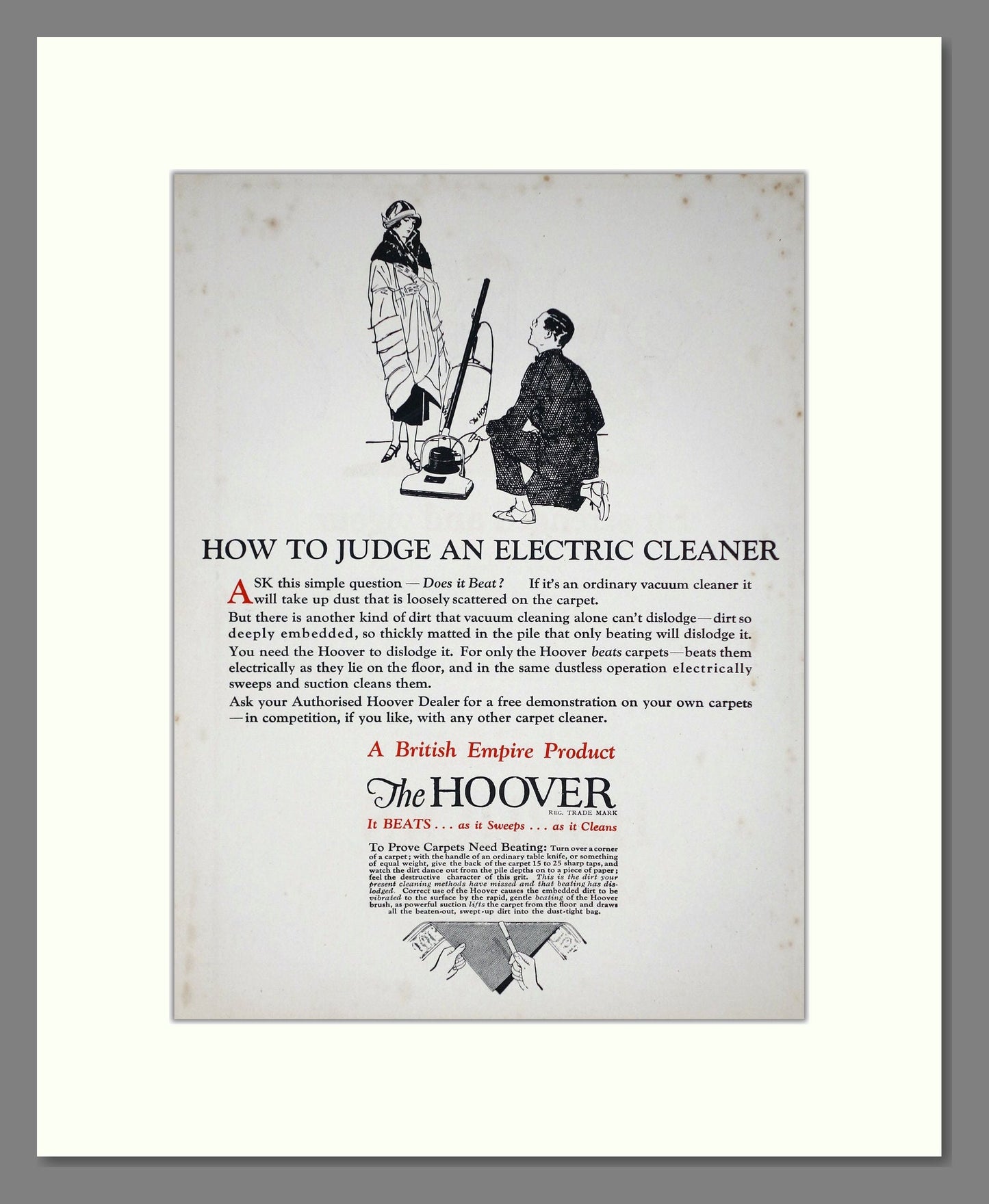 Hoover - How To Judge An Electric Cleaner. Vintage Advert 1926 (ref AD67725)