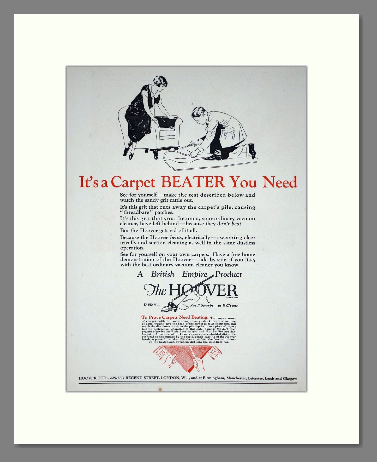 Hoover - It's A Carpet Beater You Need. Vintage Advert 1926 (ref AD67726)