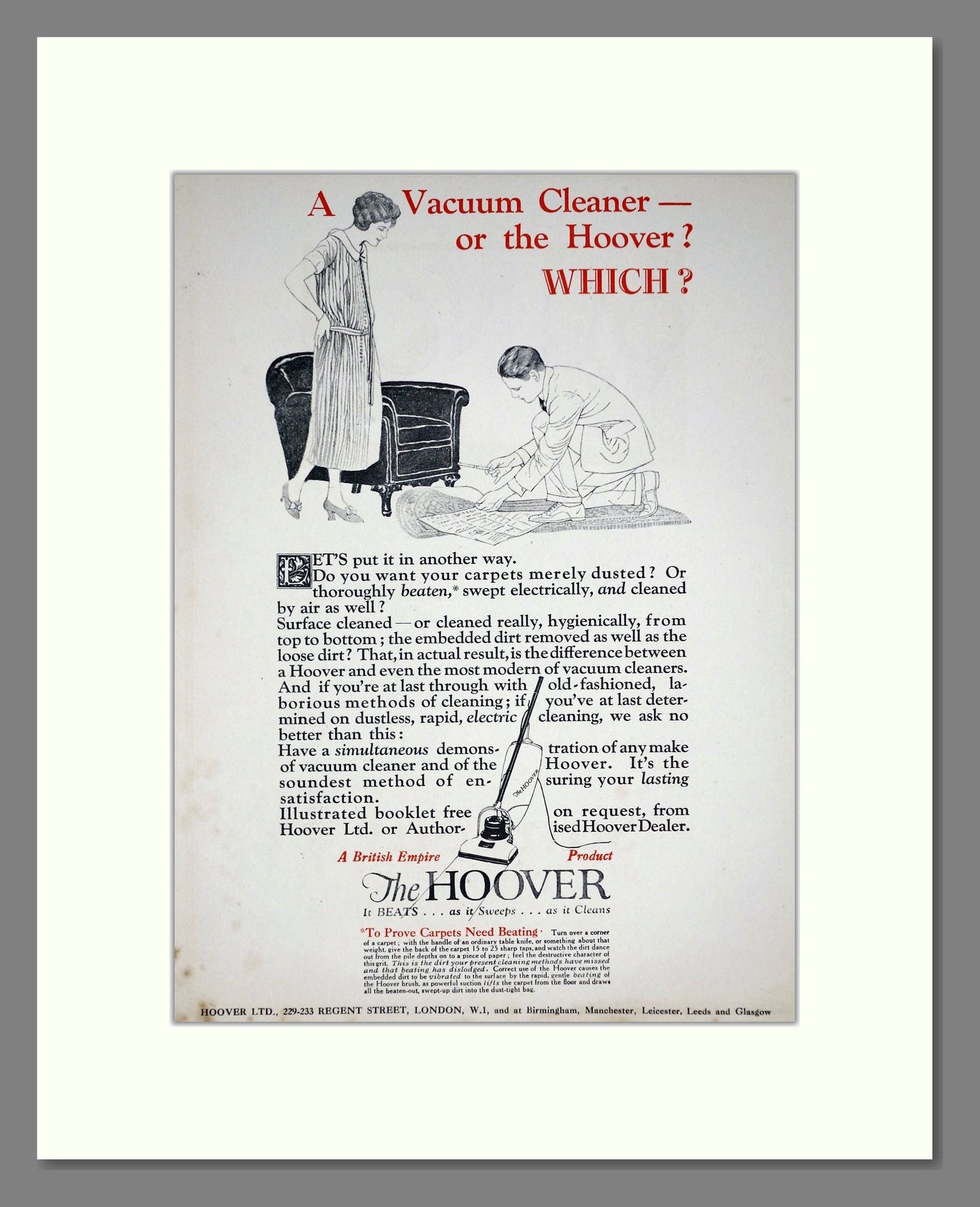 Hoover - Vacuum Cleaner. Vintage Advert 1926 (ref AD67730)