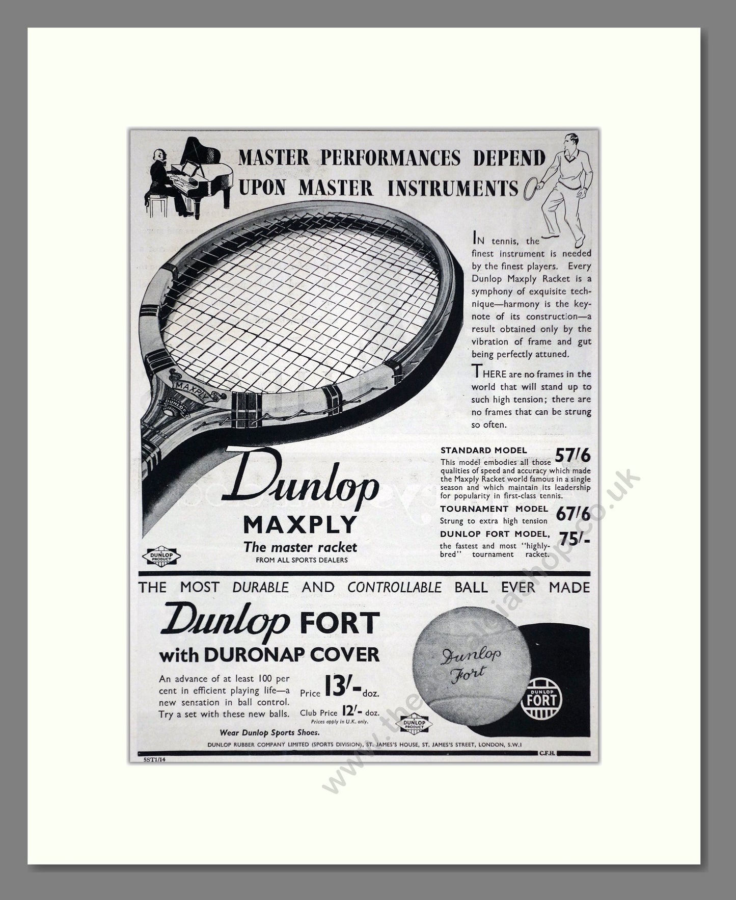 Dunlop - Maxply Tennis Racquet. Vintage Advert 1935 (ref AD67751)