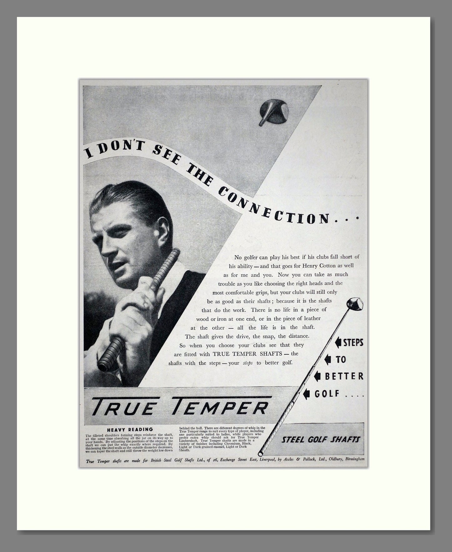 True Temper - Steel Golf Club Shafts. Vintage Advert 1936 (ref AD67776)