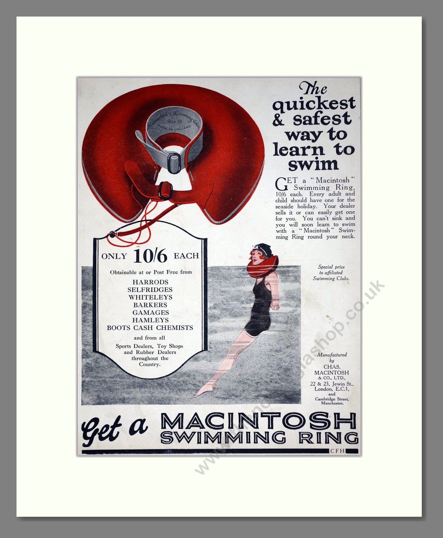 Mackintosh - Swimming Ring. Vintage Advert 1926 (ref AD67780)
