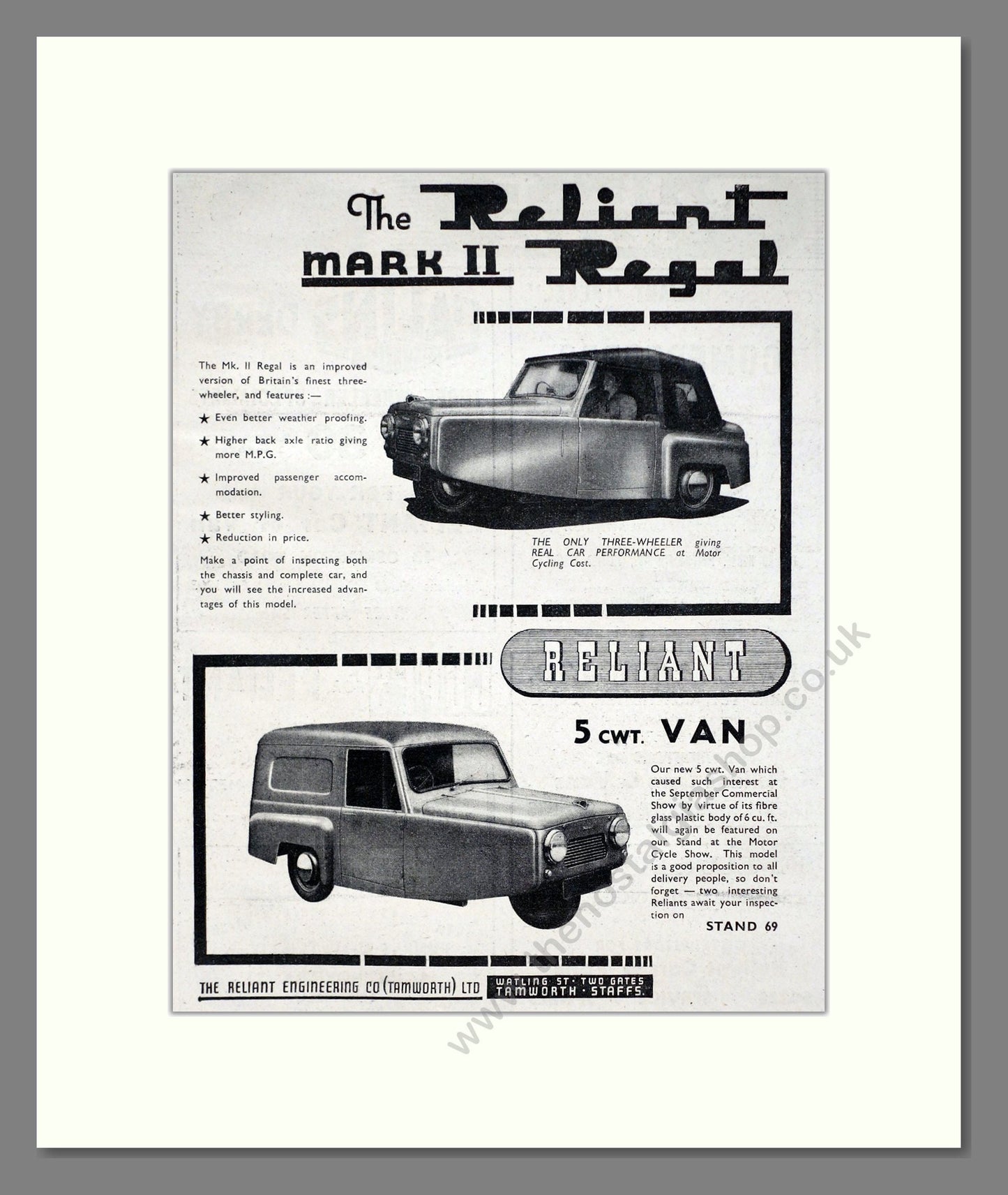 Reliant - Regal / Van. Vintage Advert 1954 (ref AD67801)