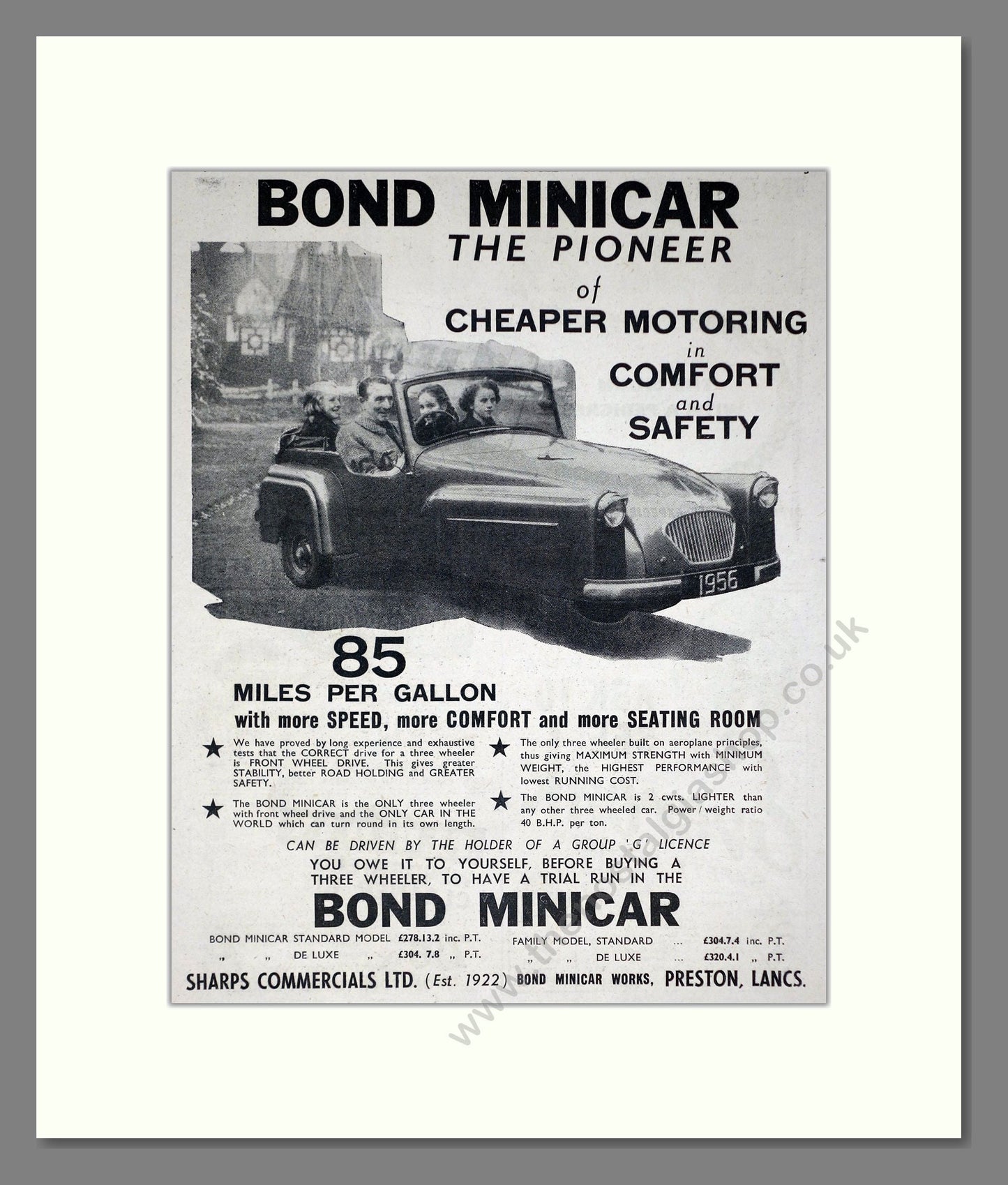 Bond - Minicar. Vintage Advert 1956 (ref AD67824)