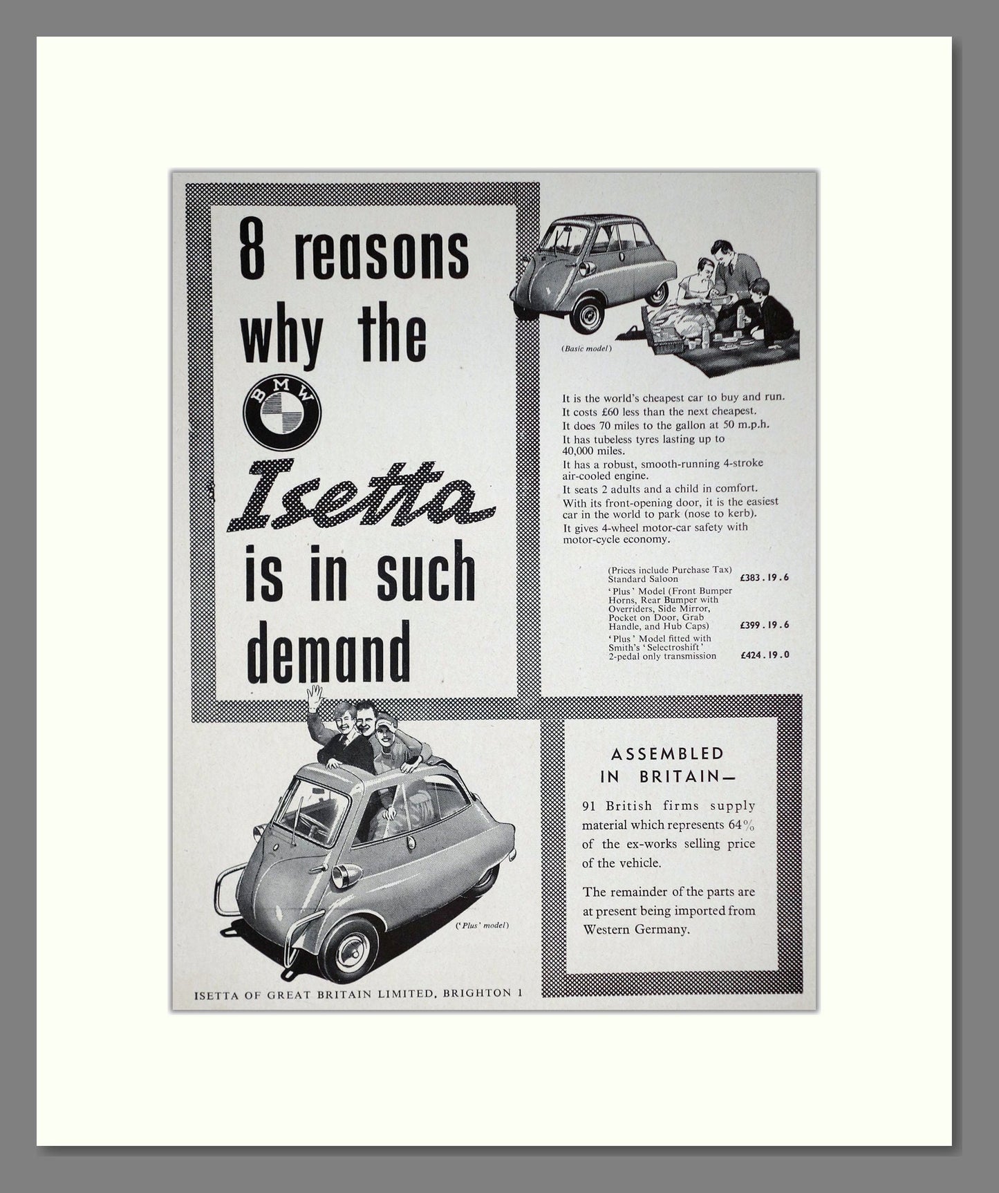 BMW - Isetta. Vintage Advert 1957 (ref AD67835)