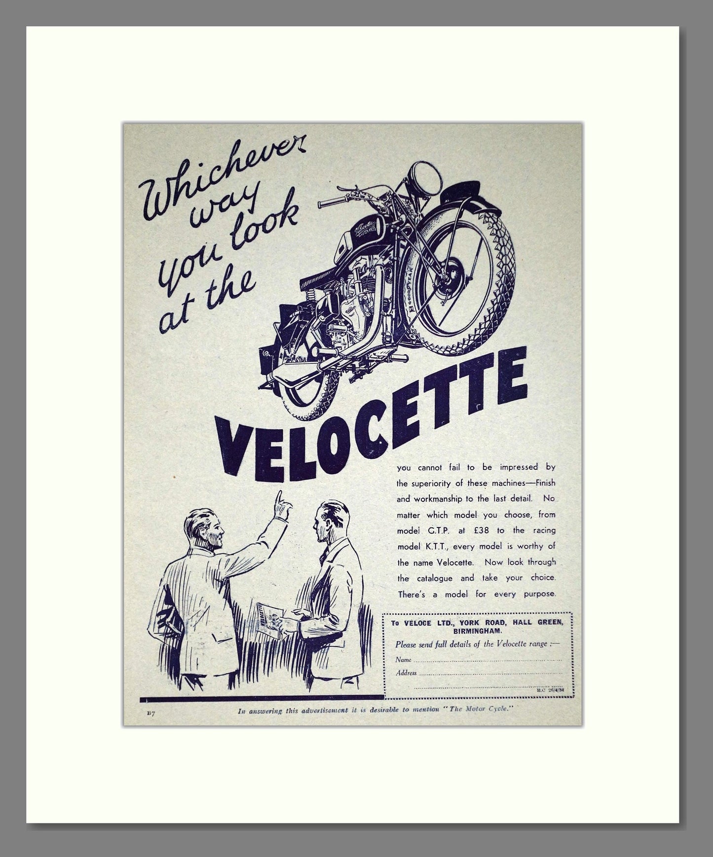 Velocette - Motorcycles. Vintage Advert 1934 (ref AD67853)