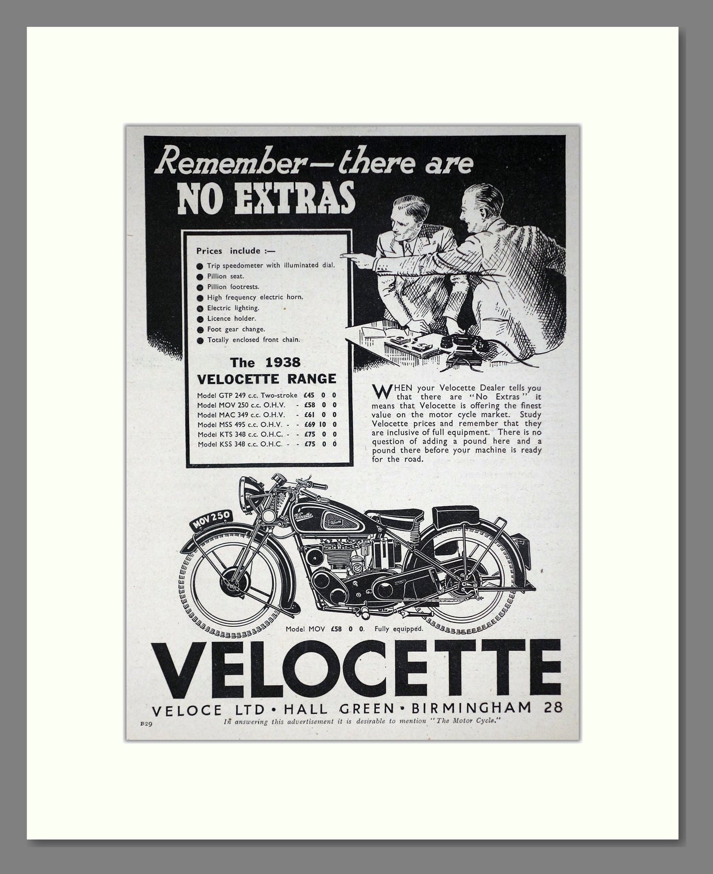 Velocette - New Range. Vintage Advert 1938 (ref AD67863)