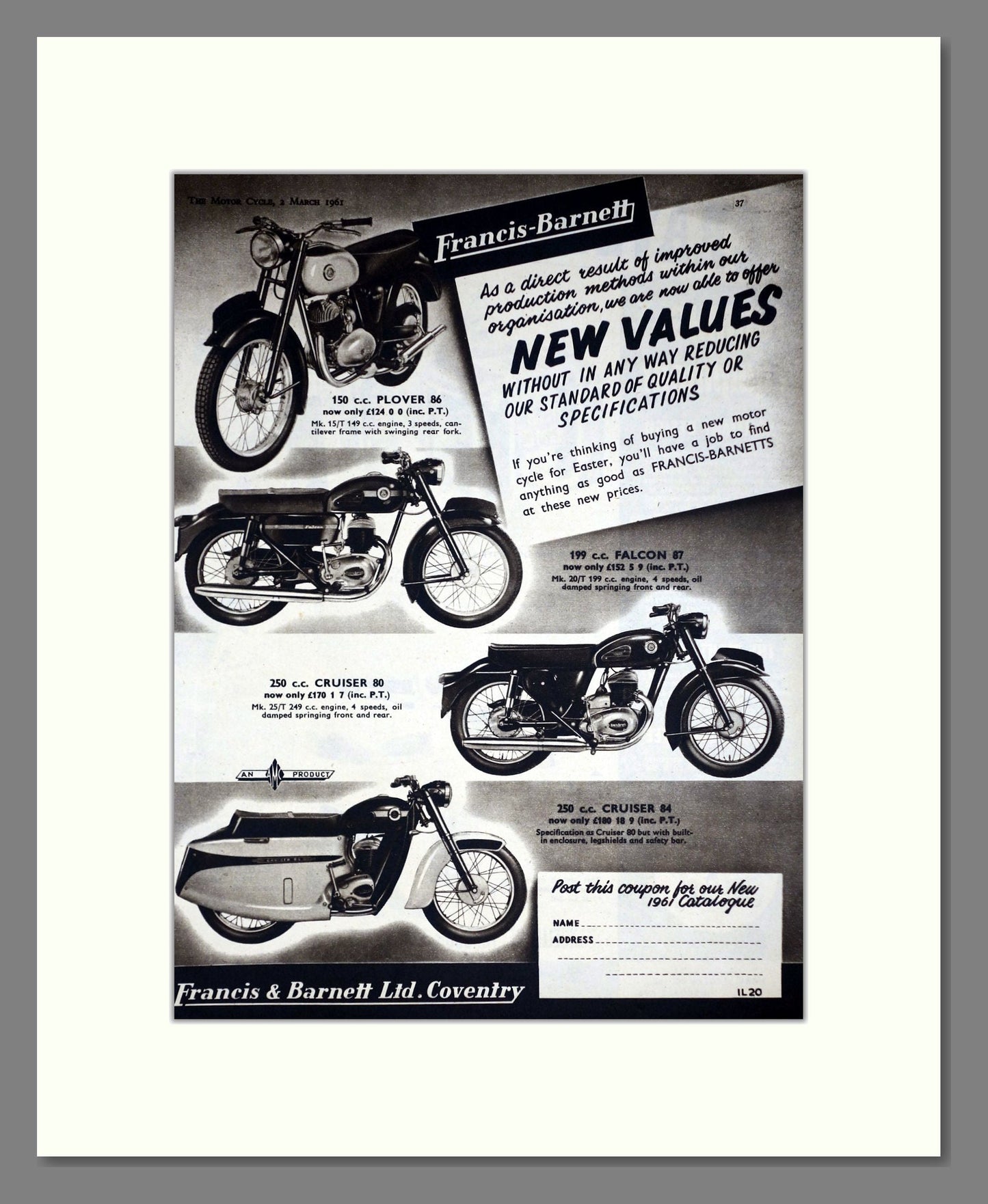 Francis Barnett - Motorcycles. Vintage Advert 1961 (ref AD67872)