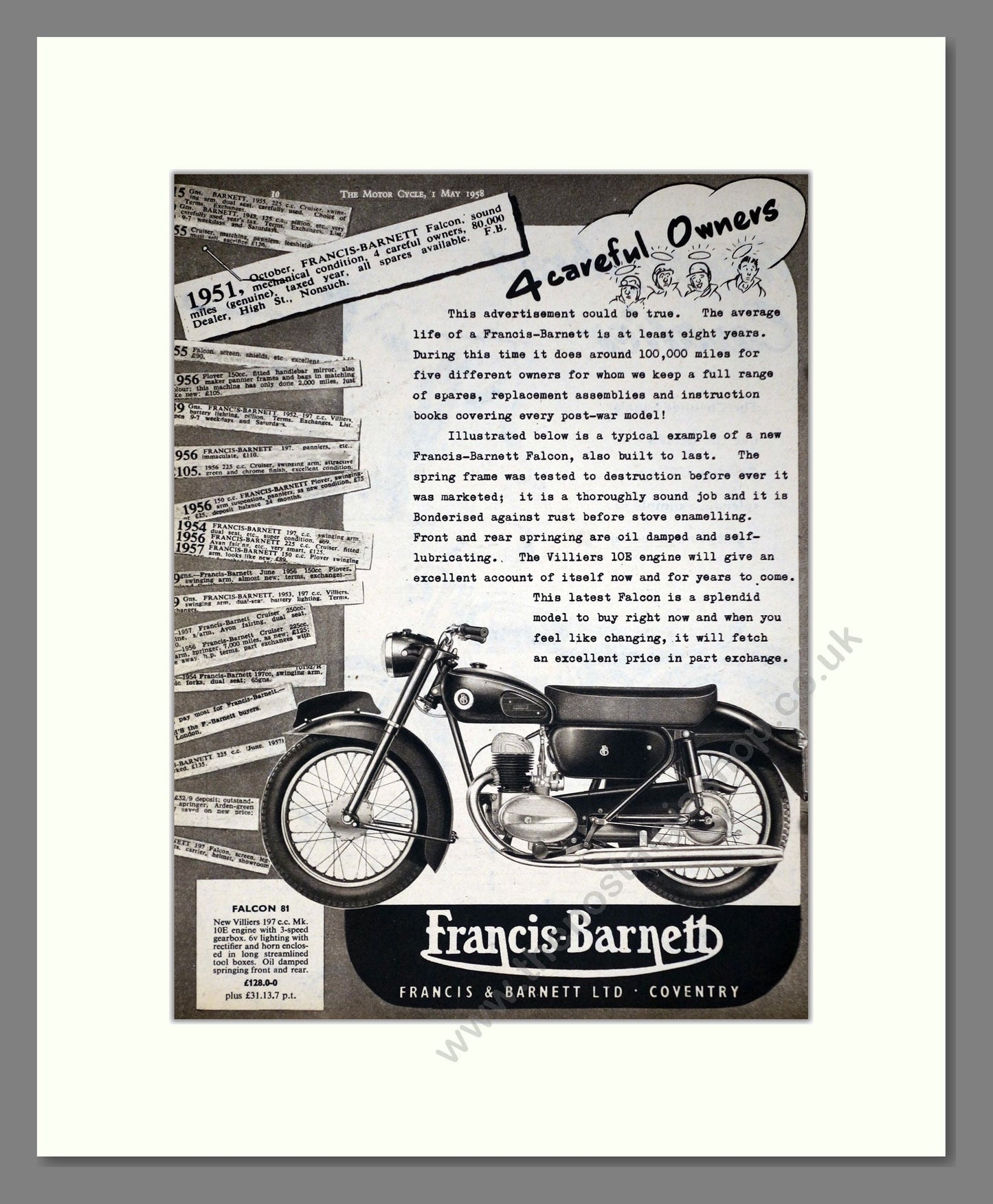 Francis Barnett - Falcon 81. Vintage Advert 1958 (ref AD67873)