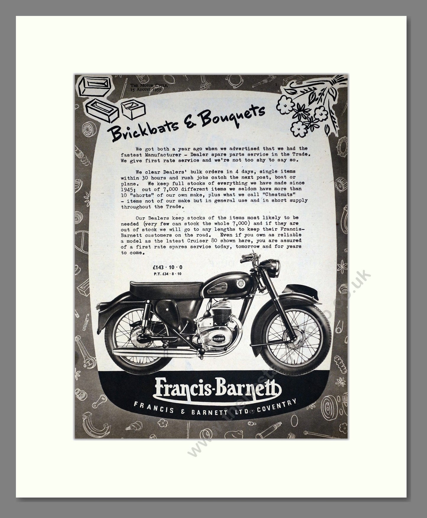 Francis Barnett - Cruiser 80. Vintage Advert 1957 (ref AD67877)