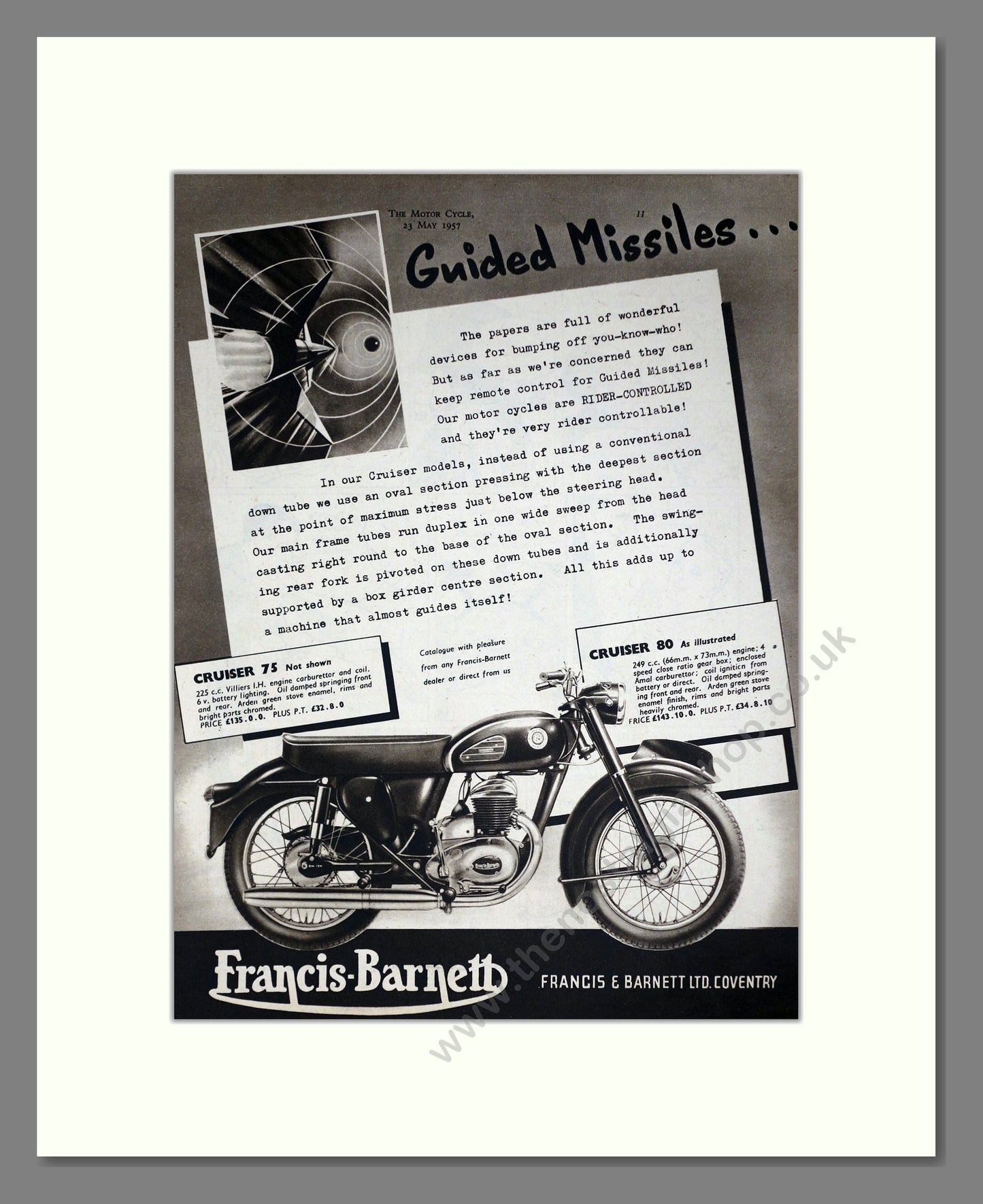 Francis Barnett - Cruiser. Vintage Advert 1957 (ref AD67881)