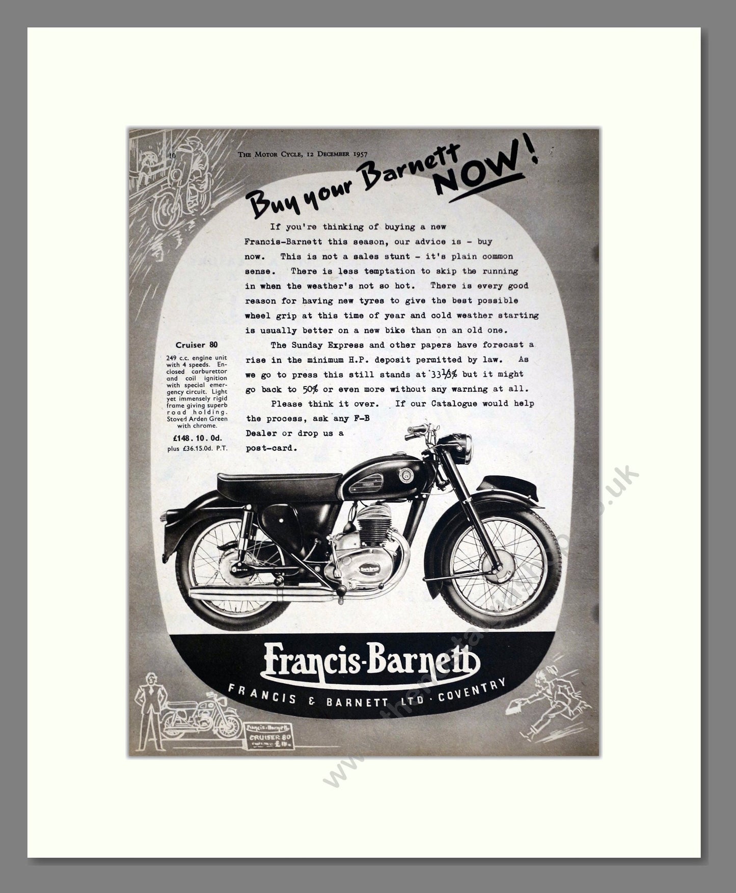 Francis Barnett - Cruiser 80. Vintage Advert 1957 (ref AD67883)