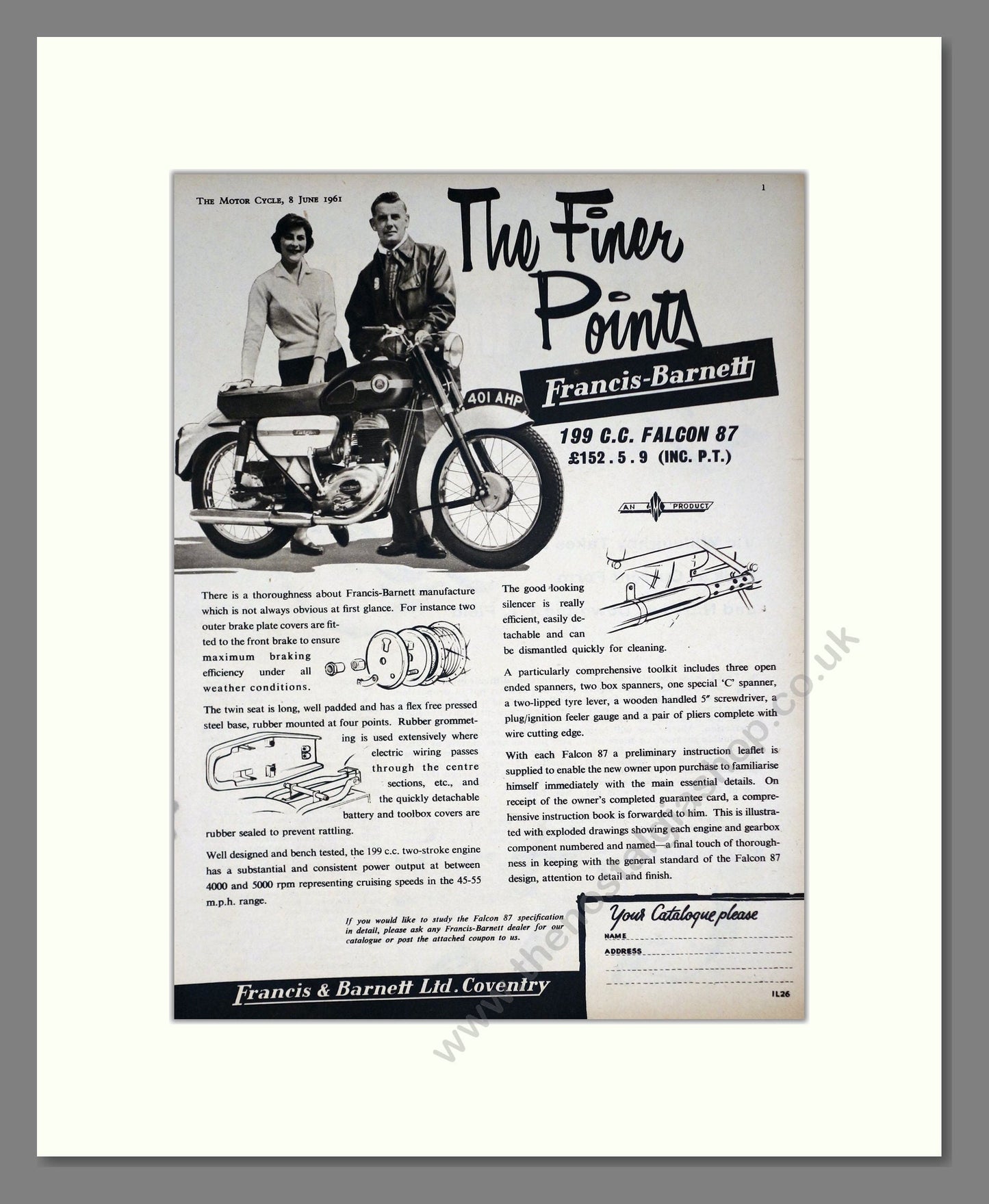 Francis Barnett - Falcon 87. Vintage Advert 1961 (ref AD67890)