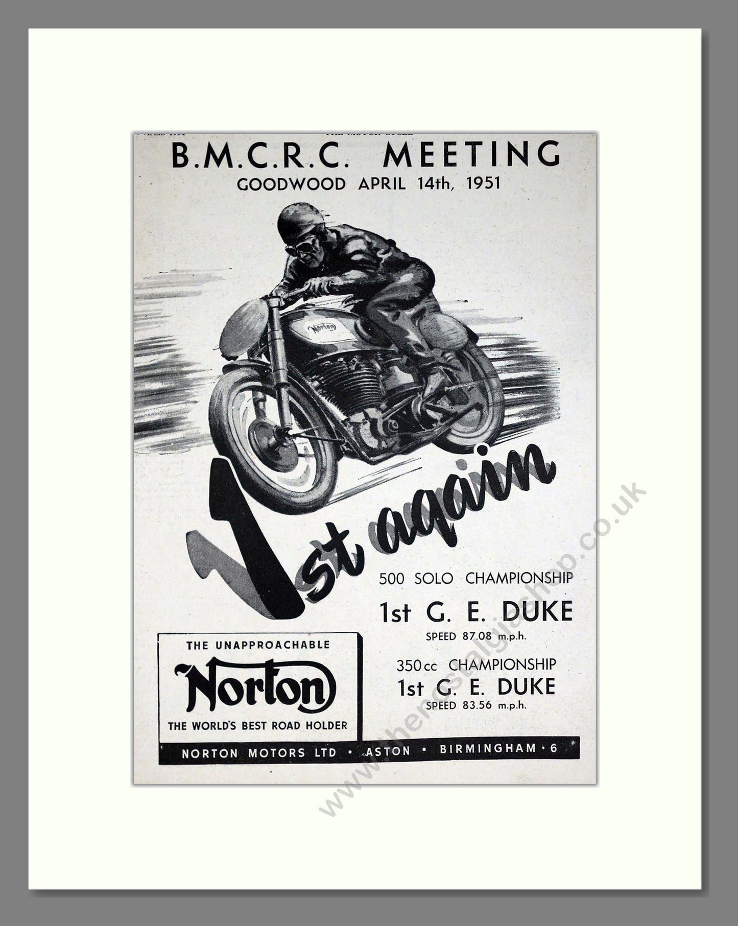 Norton - Goodwood Winner. Vintage Advert 1951 (ref AD67915)