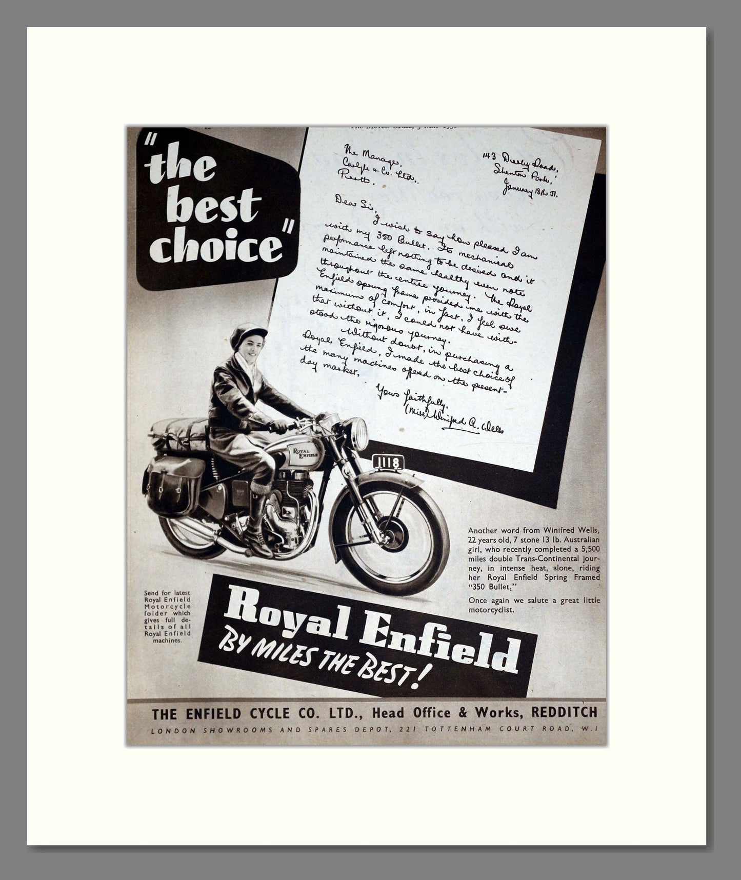 Royal Enfield - By Miles The Best. Vintage Advert 1951 (ref AD67921)