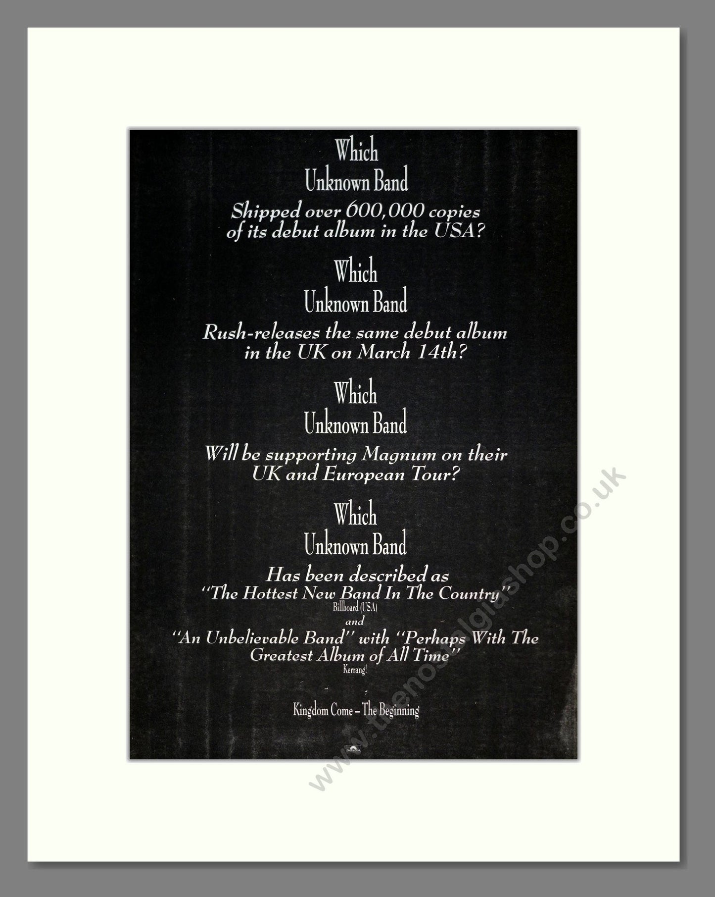 Kingdom Come - The Beginning. Vintage Advert 1988 (ref AD21208)