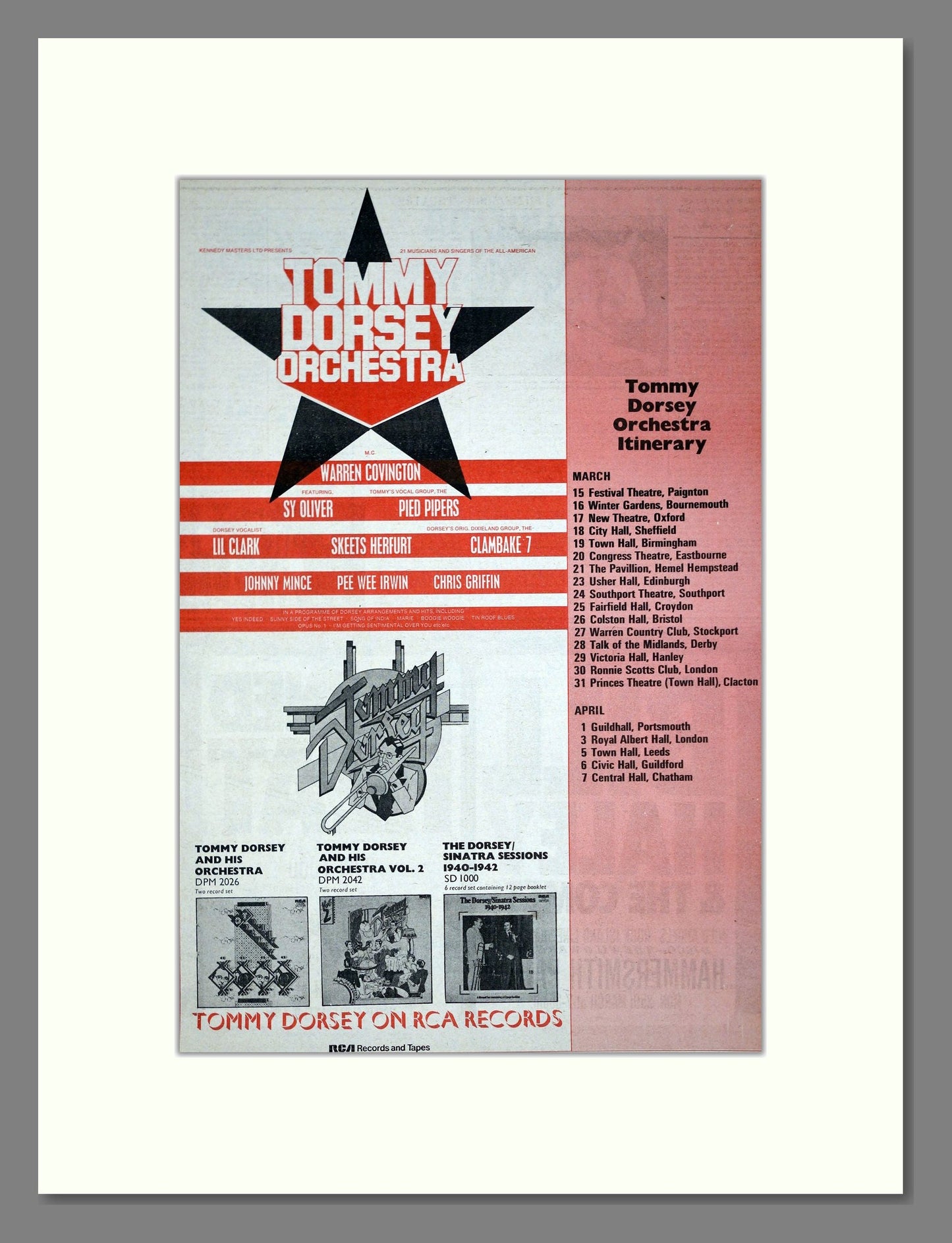 Tommy Dorsey Orchestra - UK Tour. Vintage Advert 1974 (ref AD21220)